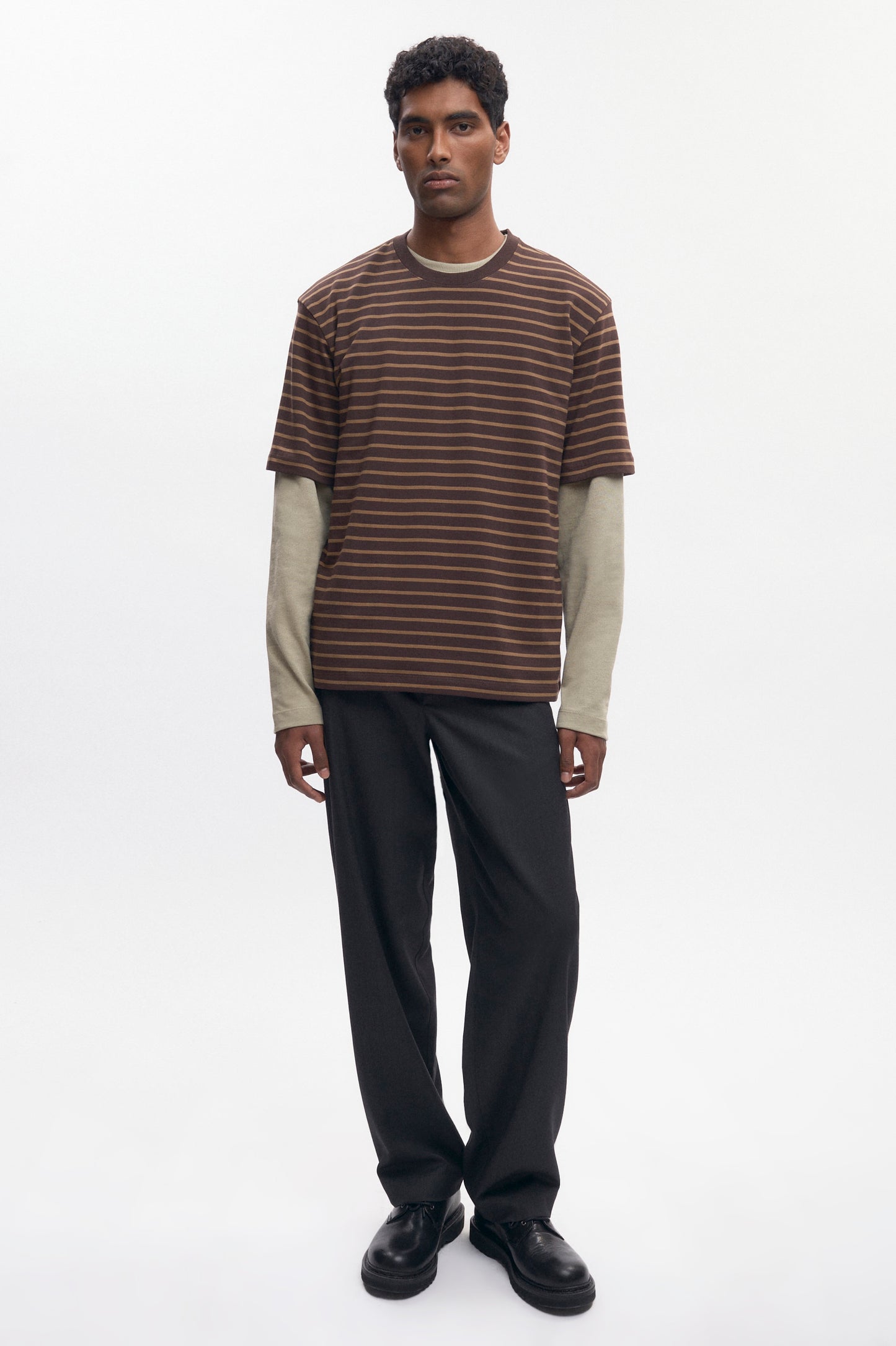 Men's Midweight Crew in Coffee Bean/Otter Stripe