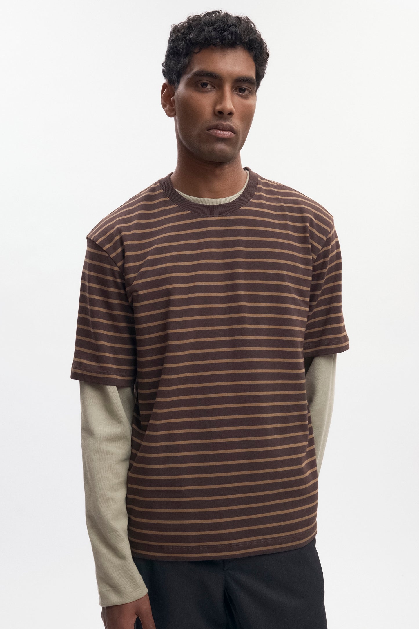 Men's Midweight Crew in Coffee Bean/Otter Stripe