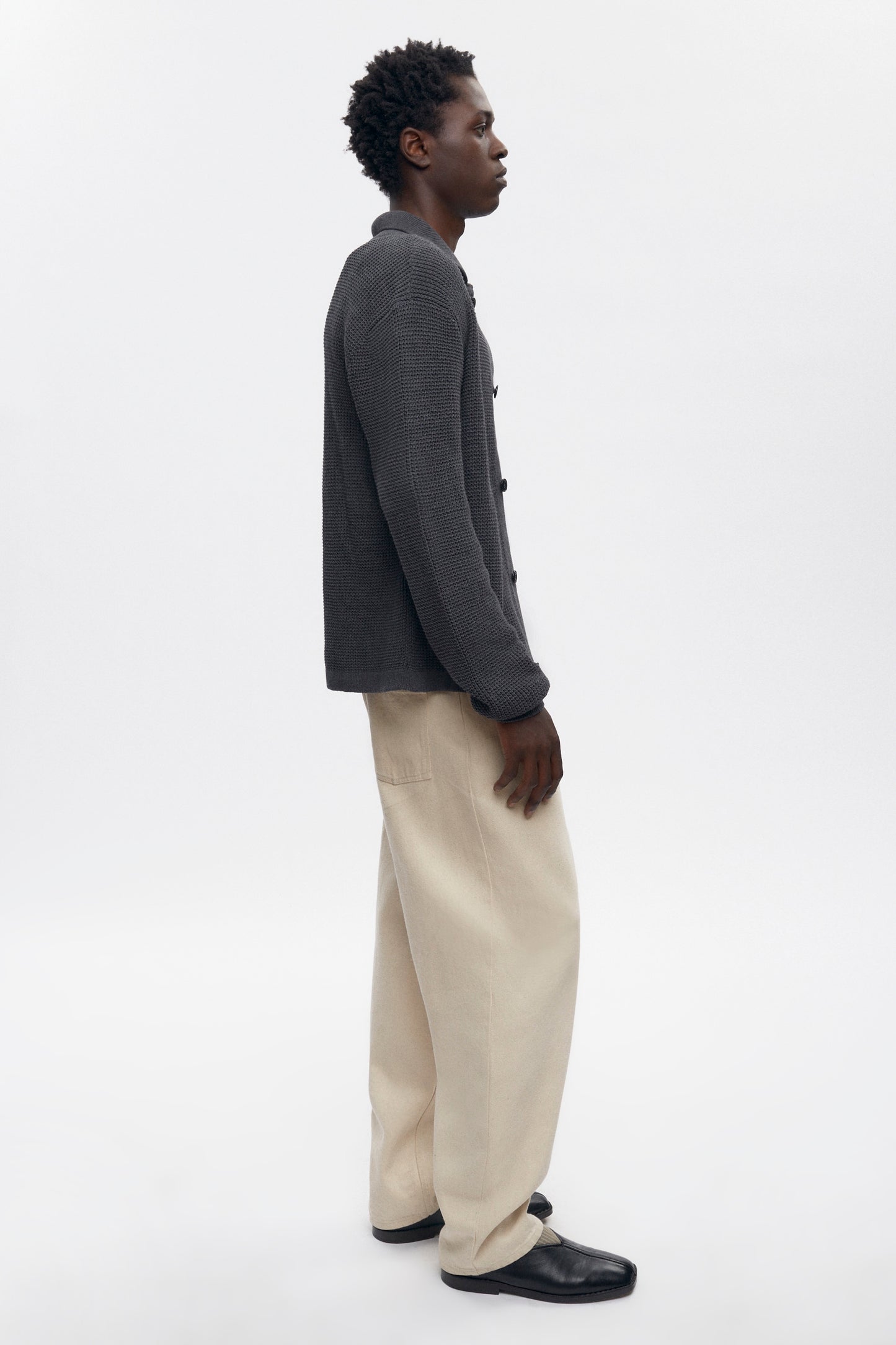 Men's Open Knit Shirt in Charcoal Melange