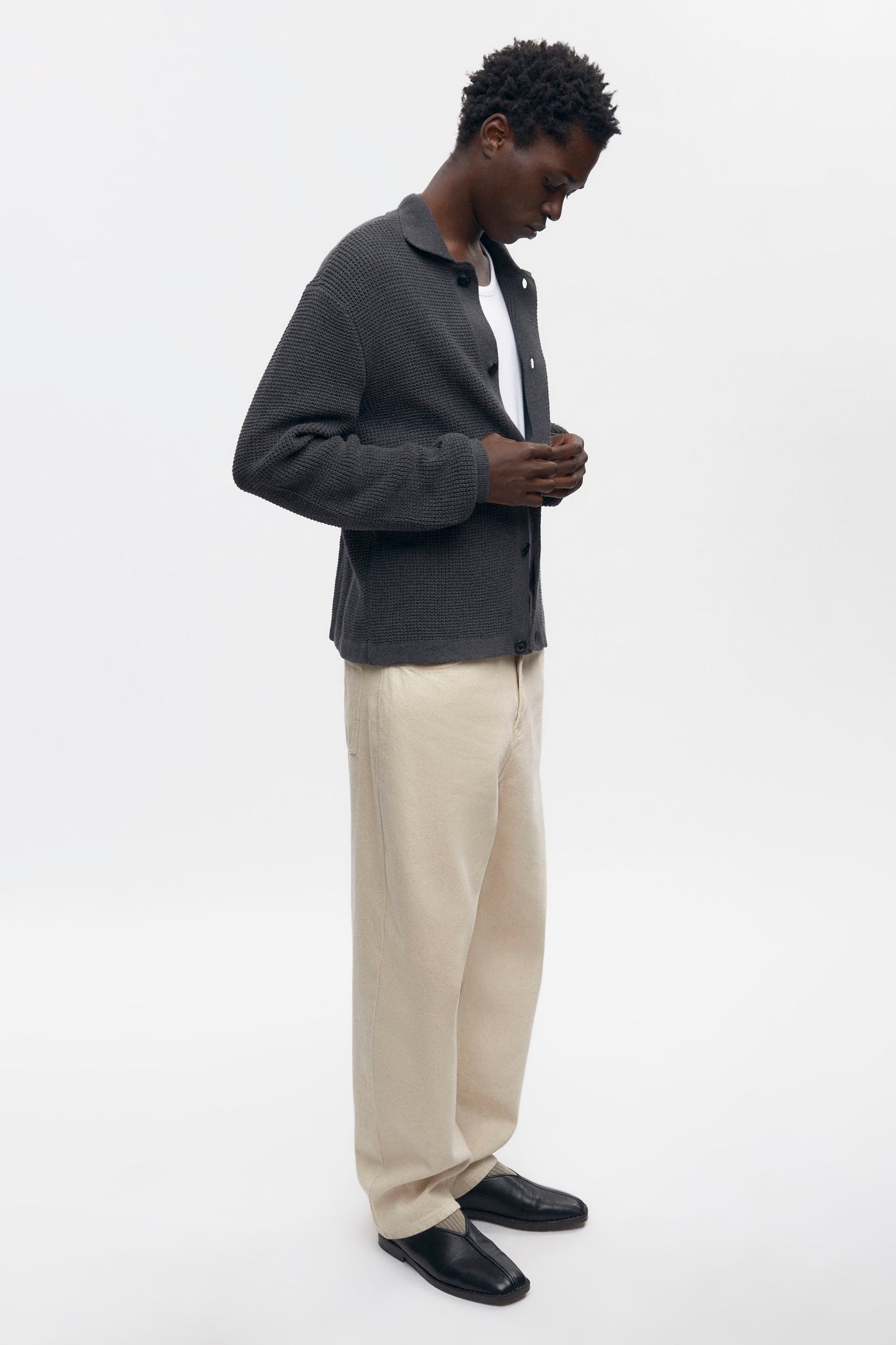 Men's Open Knit Shirt in Charcoal Melange