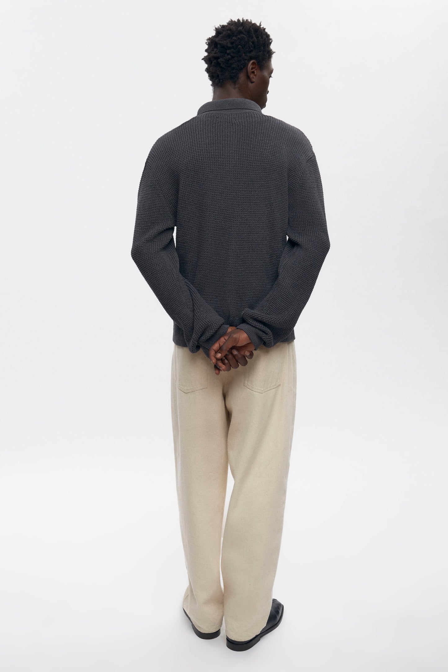 Men's Open Knit Shirt in Charcoal Melange