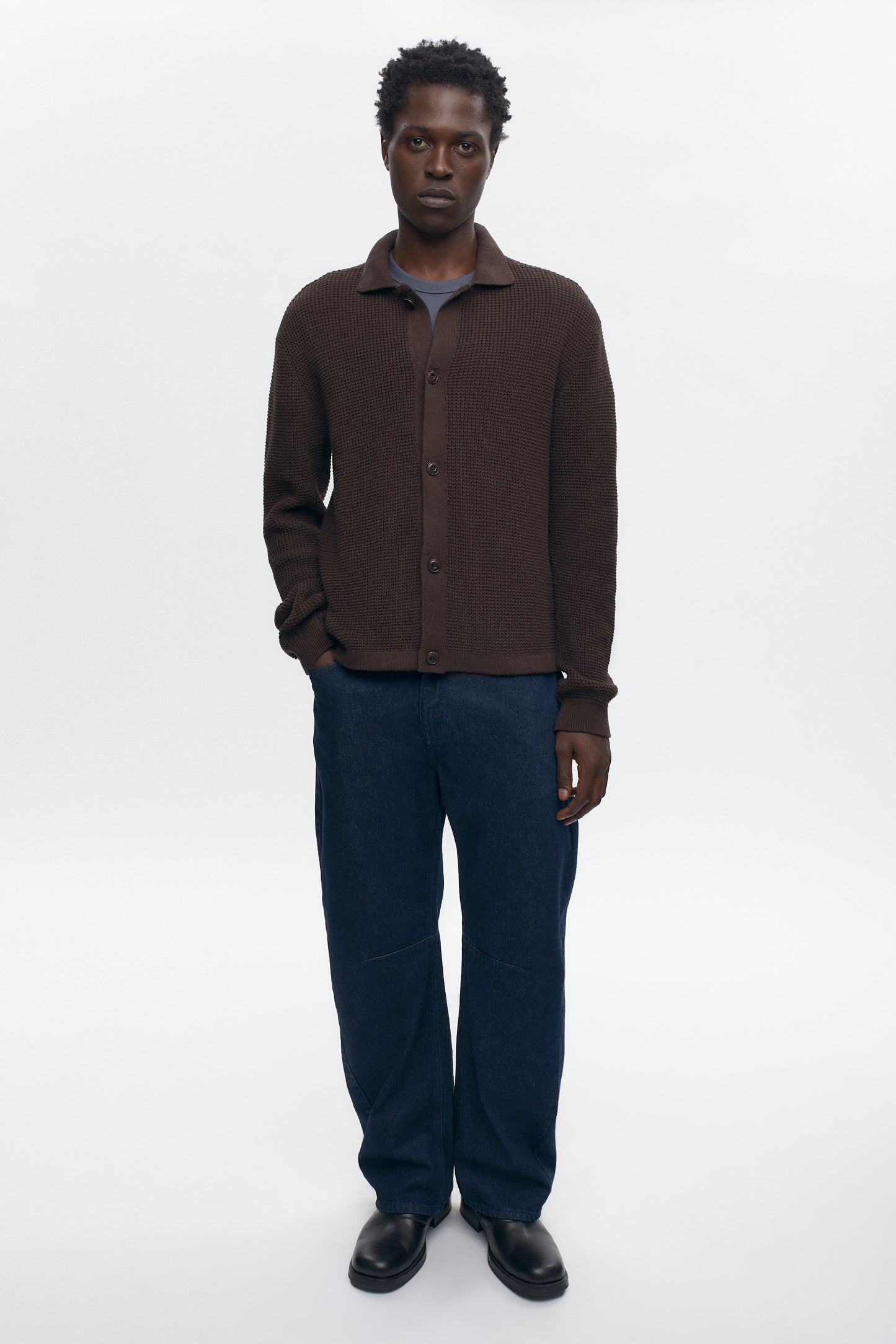 Men's Open Knit Shirt in Coffee Bean Melange