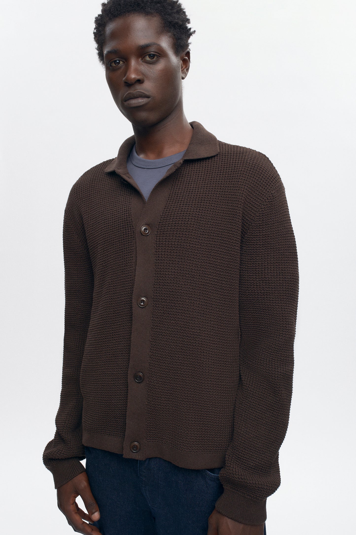 Men's Open Knit Shirt in Coffee Bean Melange