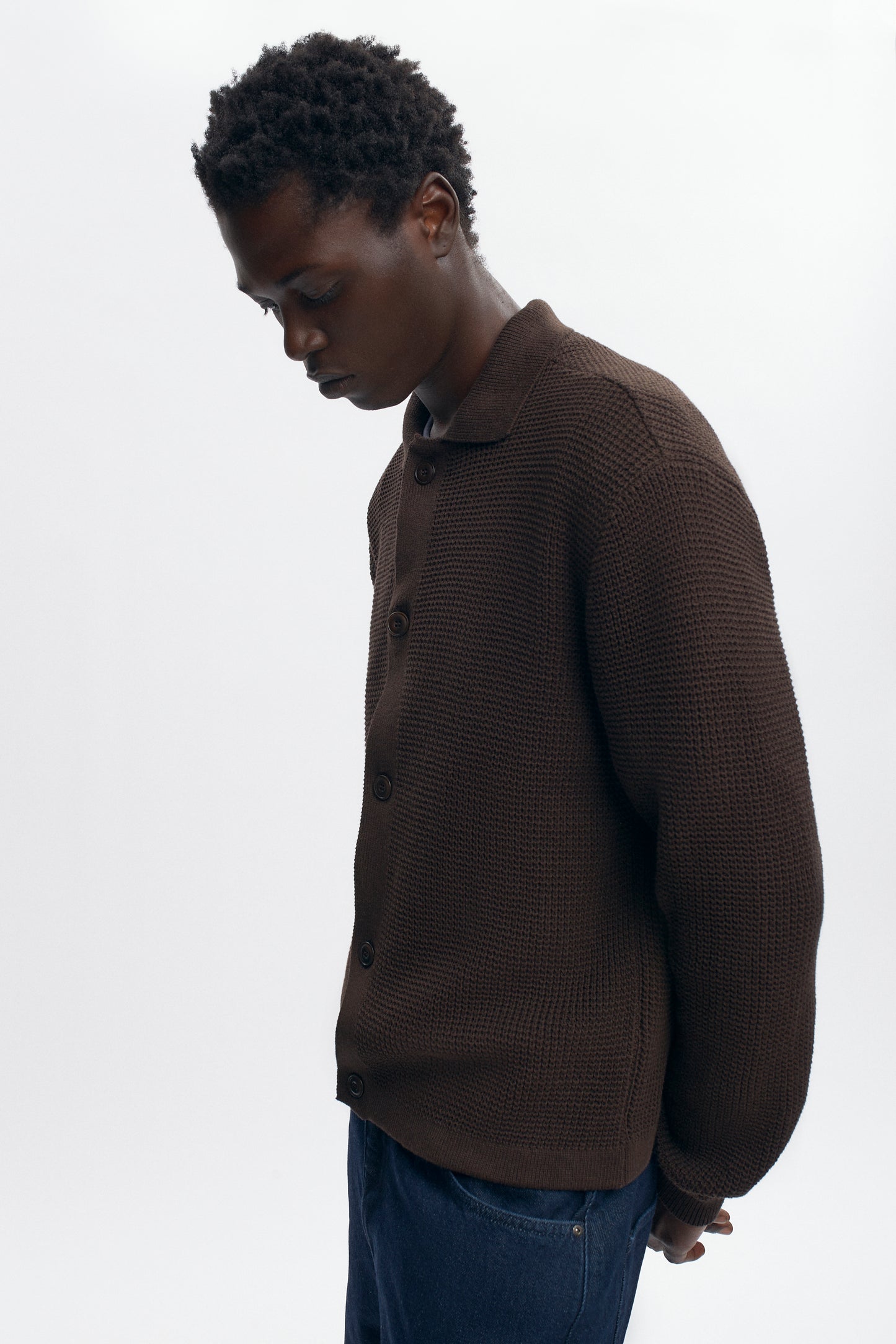 Men's Open Knit Shirt in Coffee Bean Melange