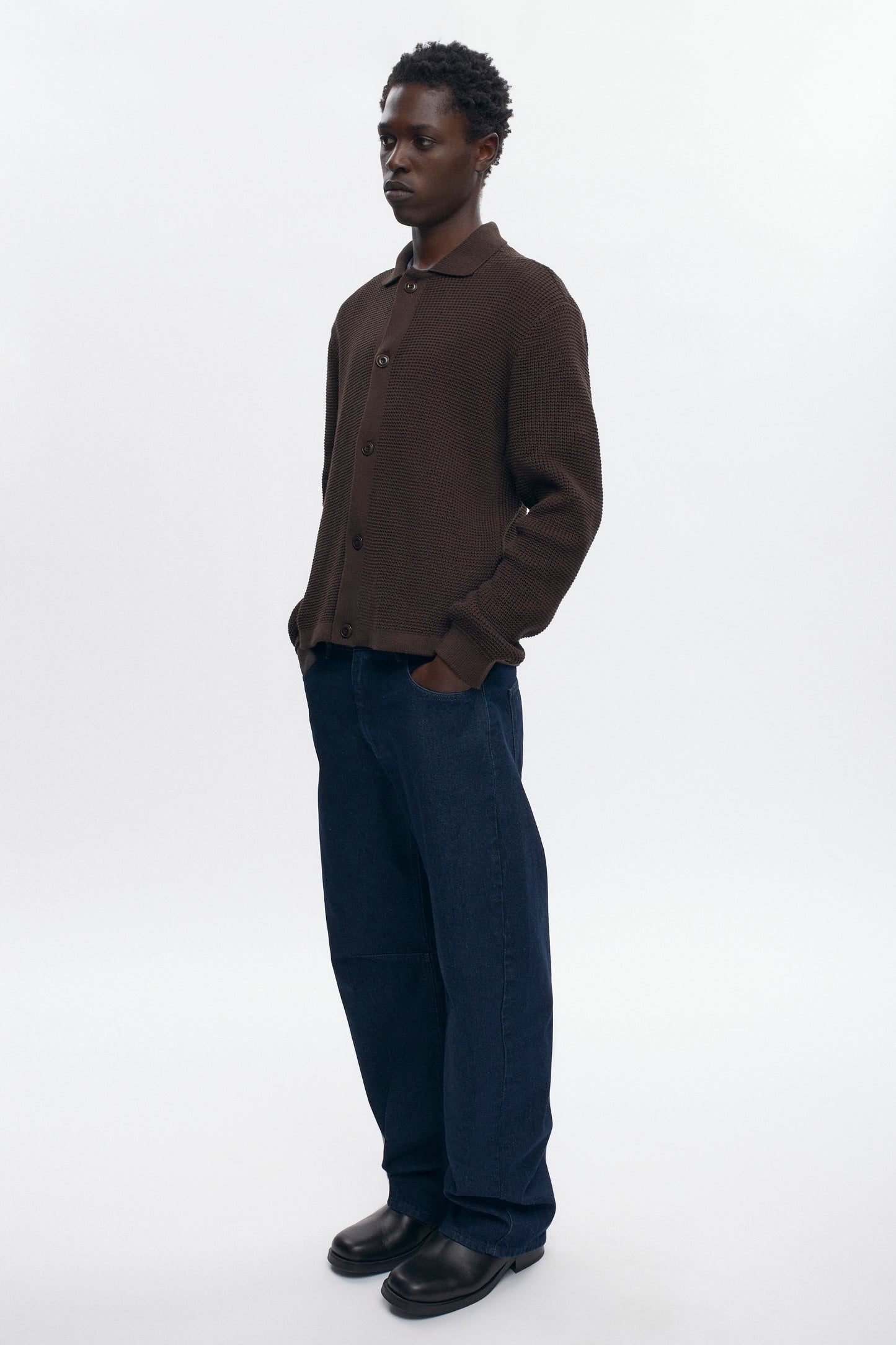 Men's Open Knit Shirt in Coffee Bean Melange