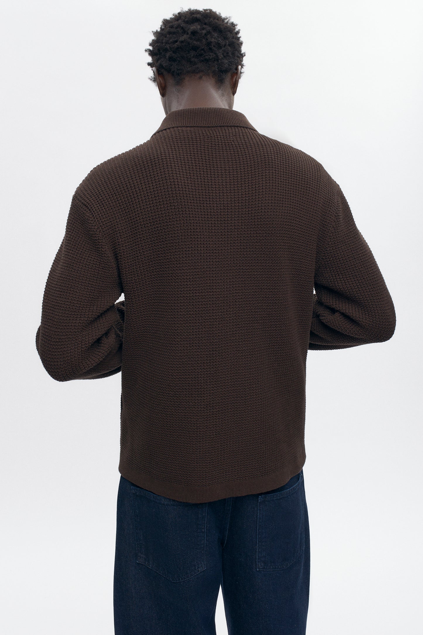 Men's Open Knit Shirt in Coffee Bean Melange