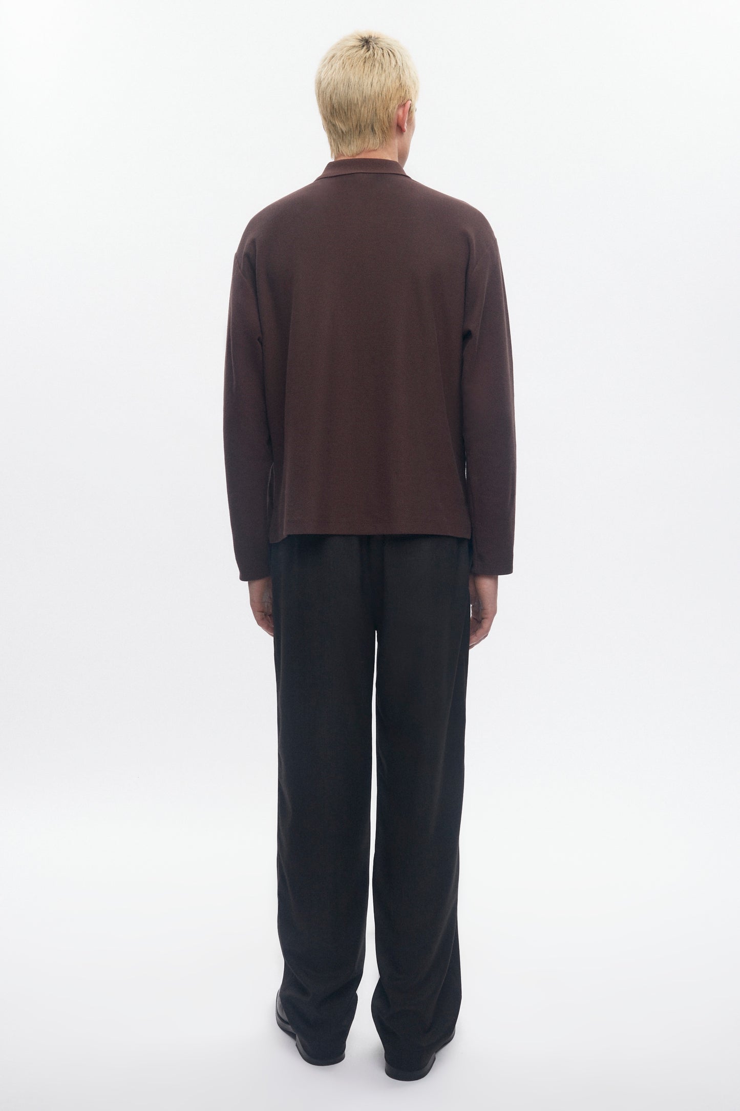 Men's Pique Longsleeve Polo in Coffee Bean