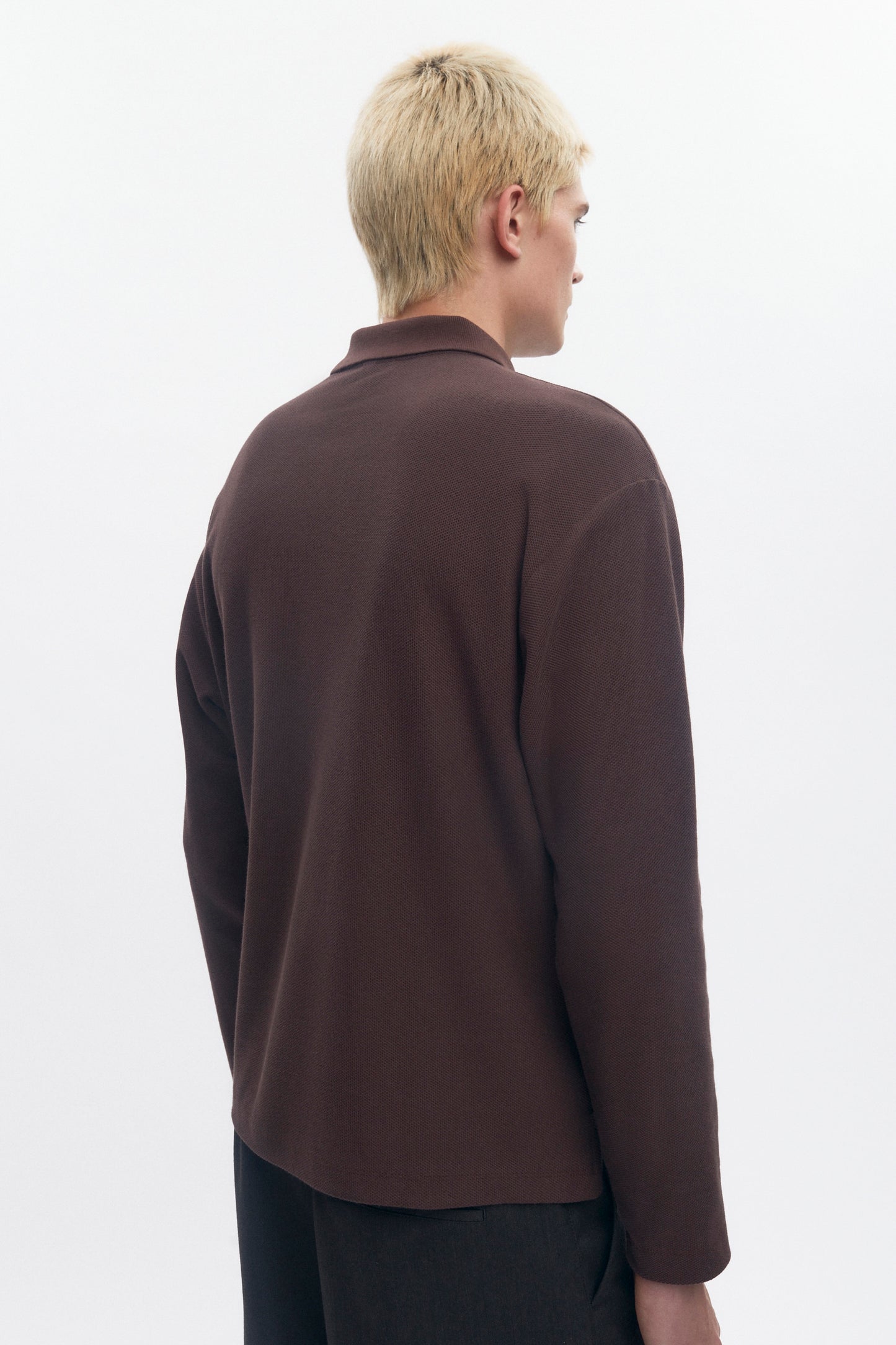 Men's Pique Longsleeve Polo in Coffee Bean