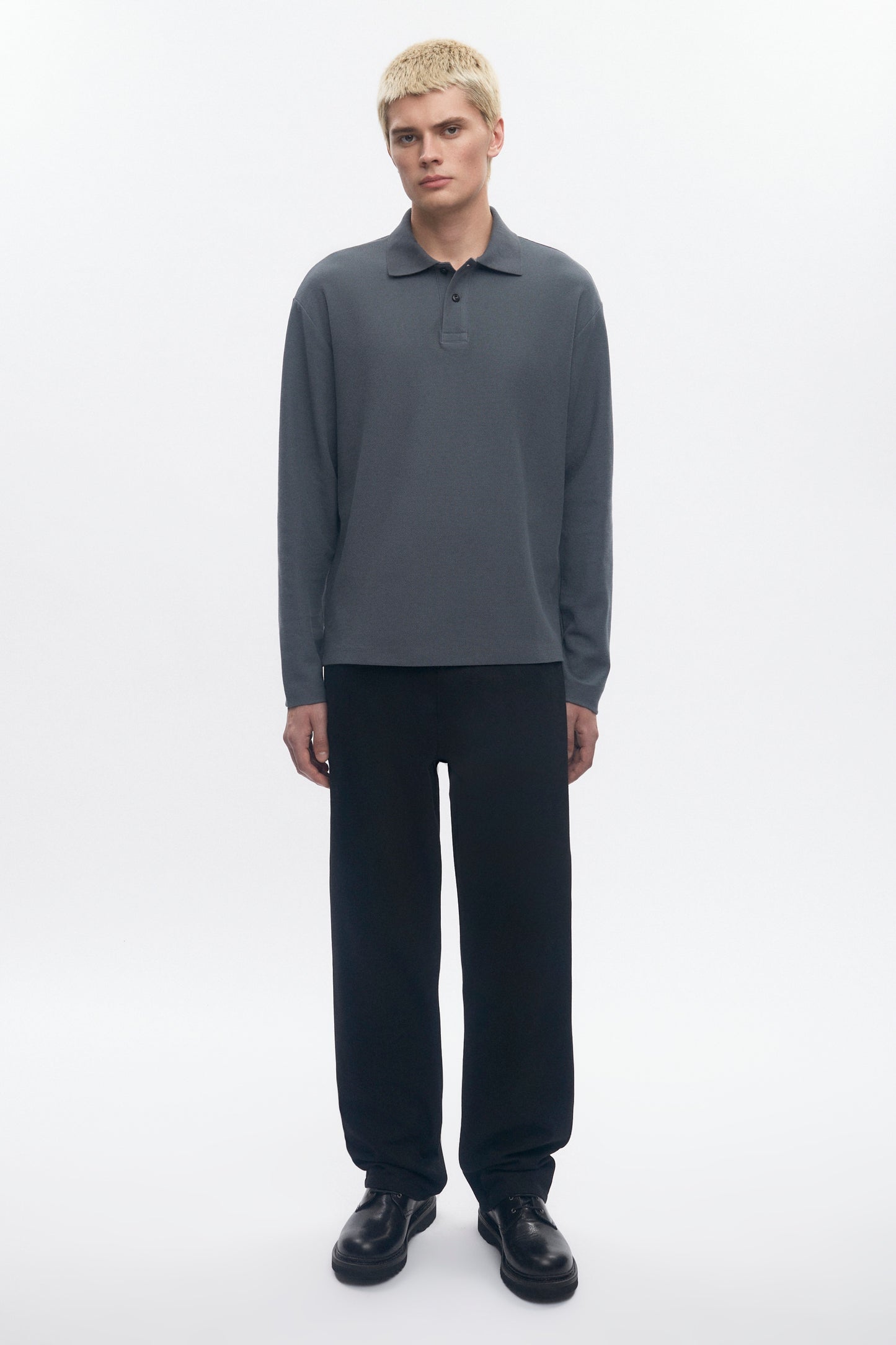 Men's Pique Longsleeve Polo in Steel