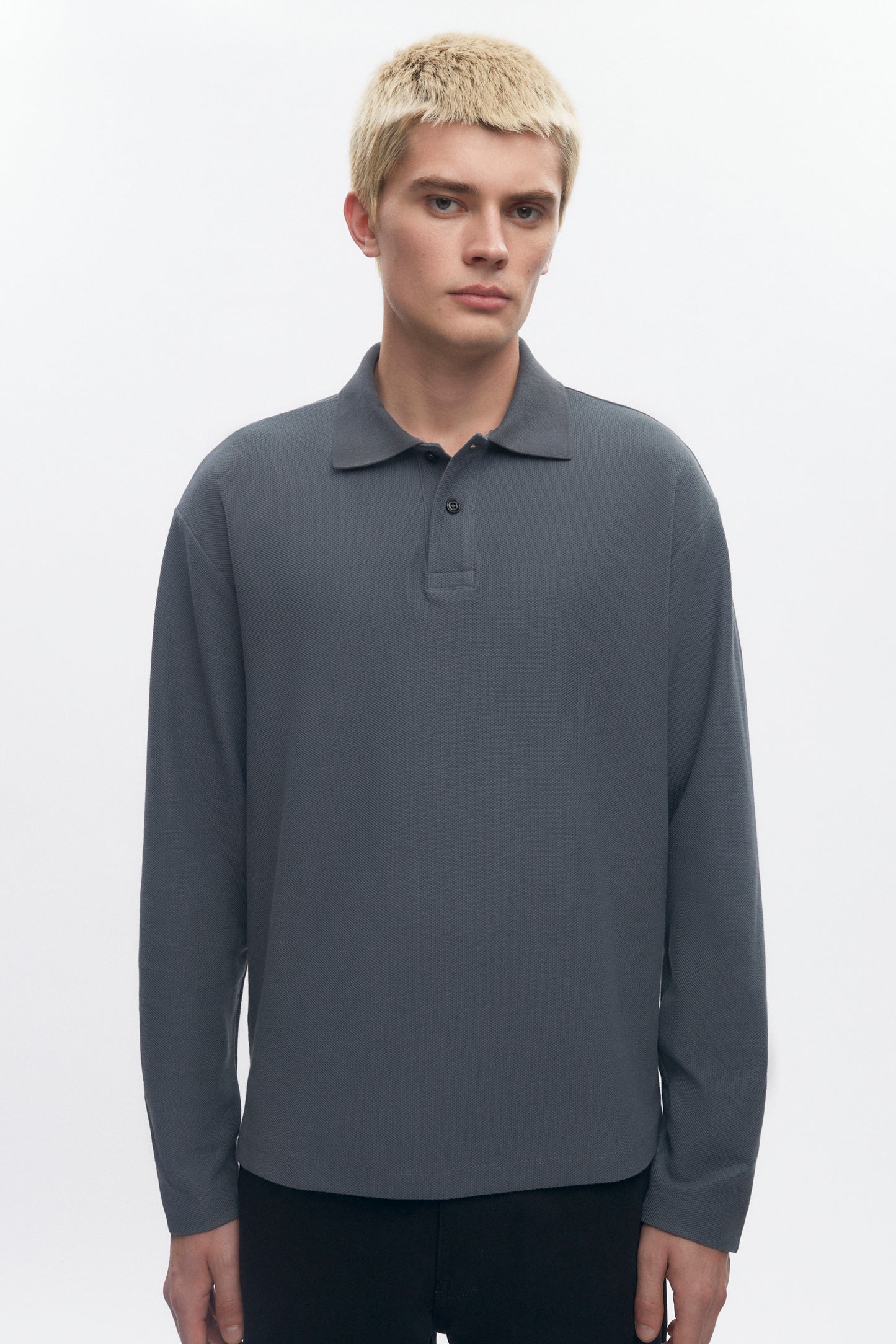 Men's Pique Longsleeve Polo in Steel