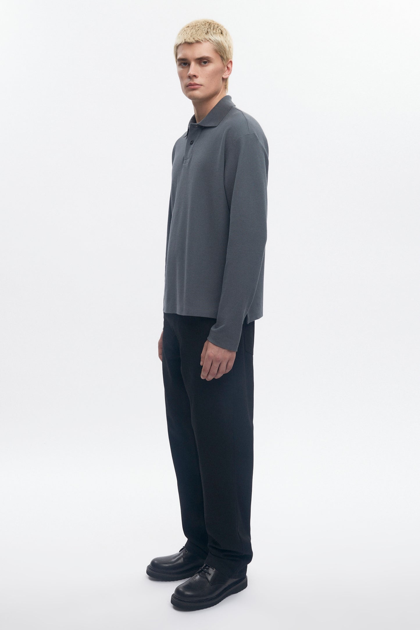 Men's Pique Longsleeve Polo in Steel