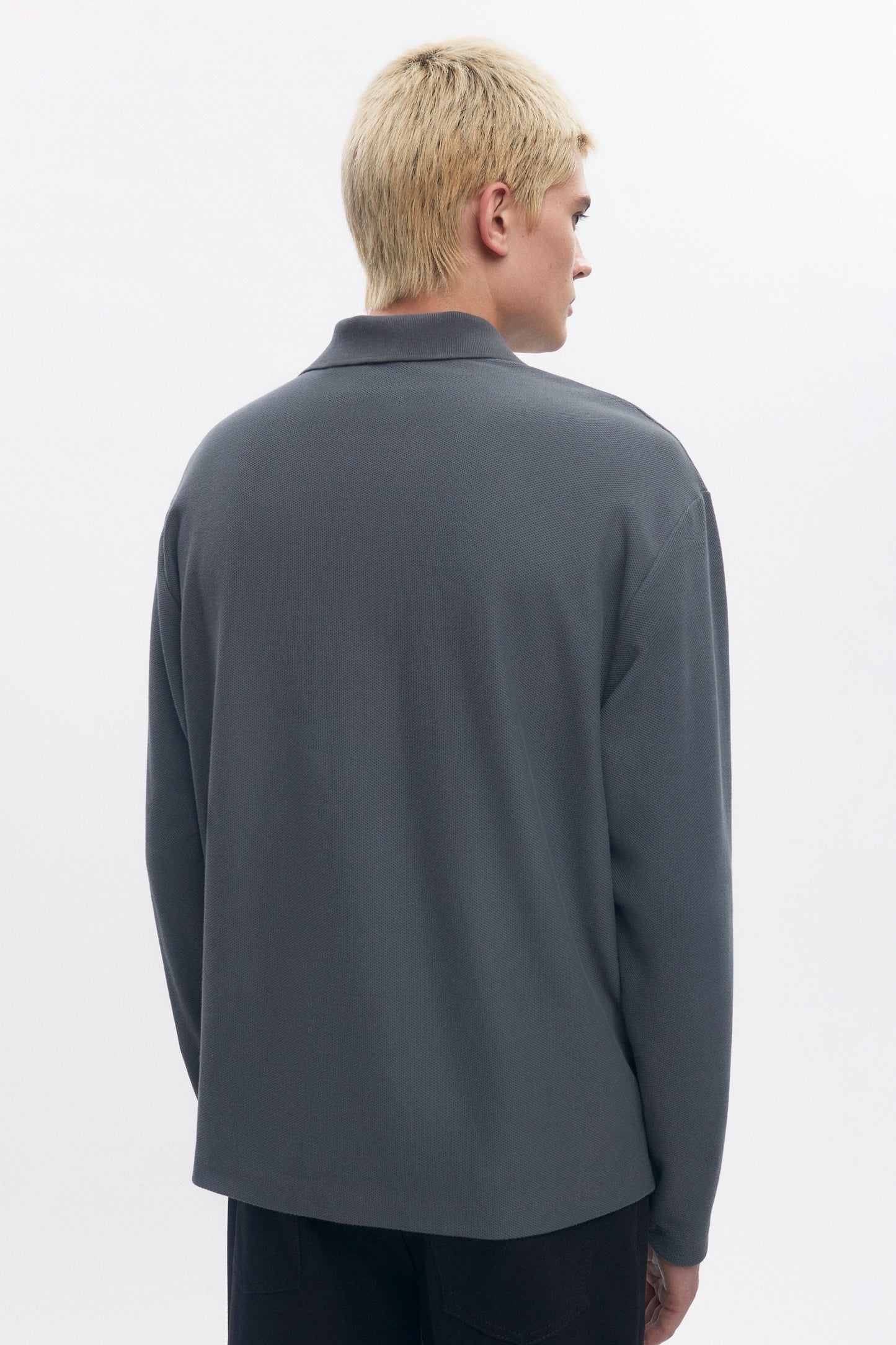 Men's Pique Longsleeve Polo in Steel