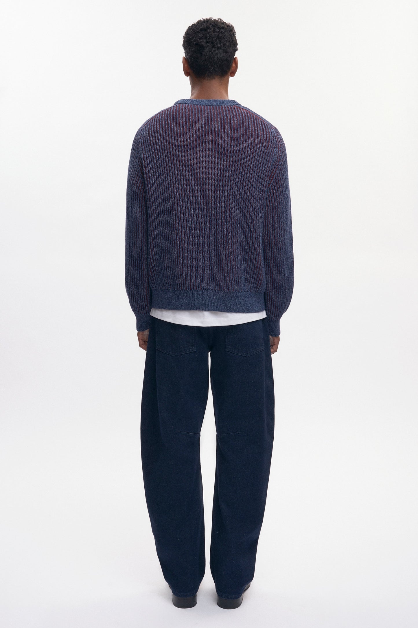 Men's Rib Crewneck Sweater in Blue Lotus/Burgundy
