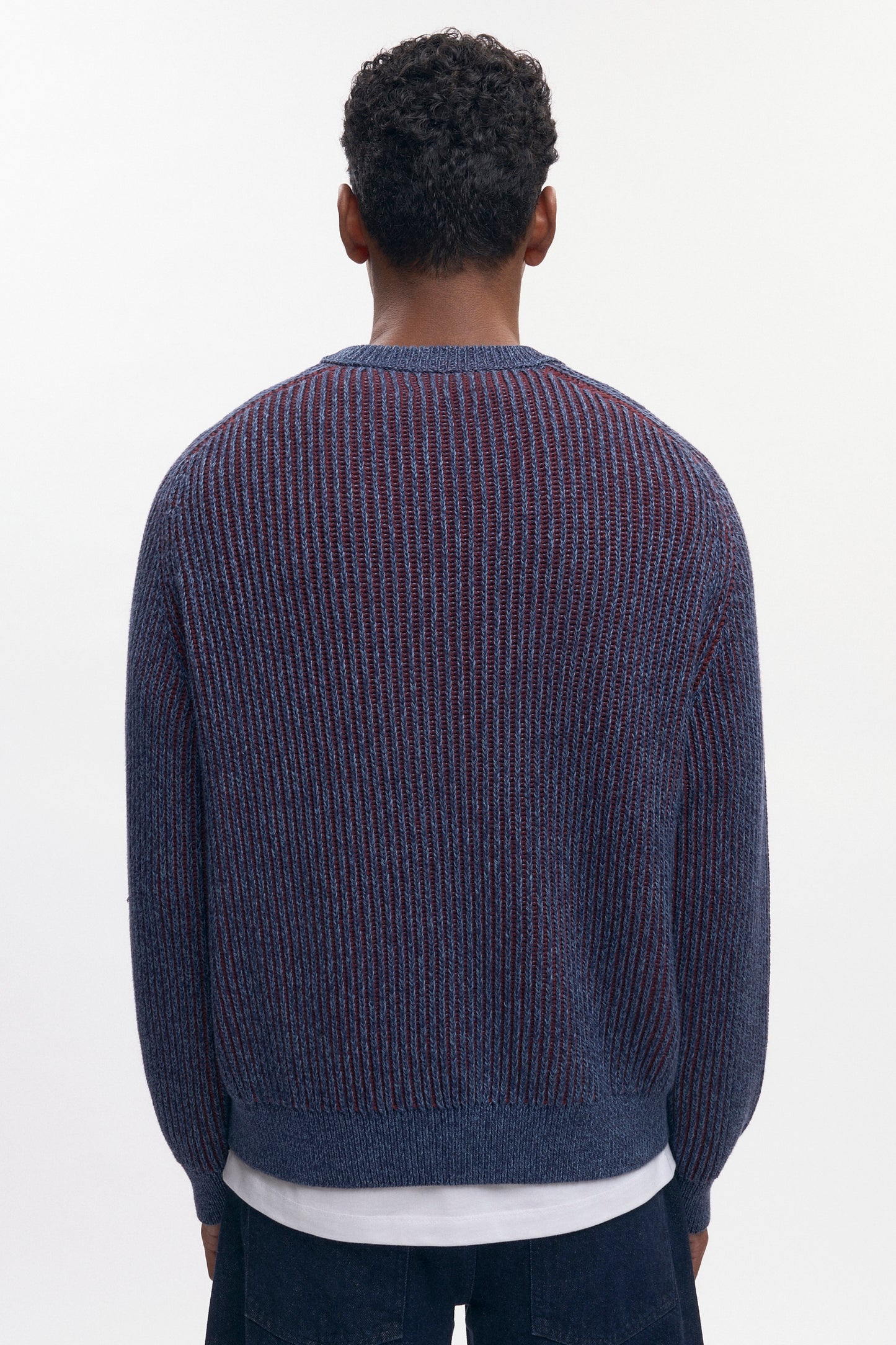 Men's Rib Crewneck Sweater in Blue Lotus/Burgundy