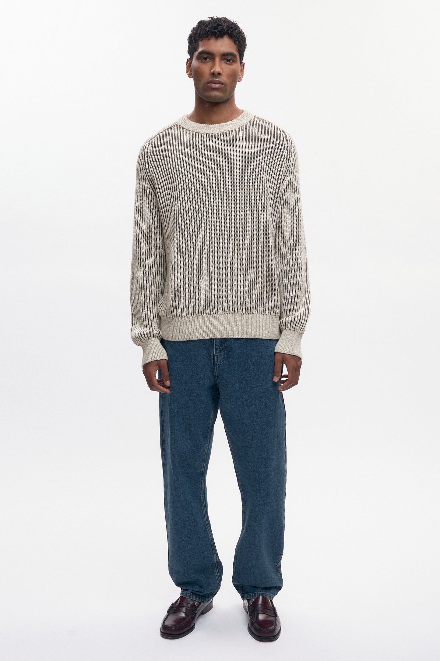 Men's Rib Crewneck Sweater in Dark Taupe/Oat Melange