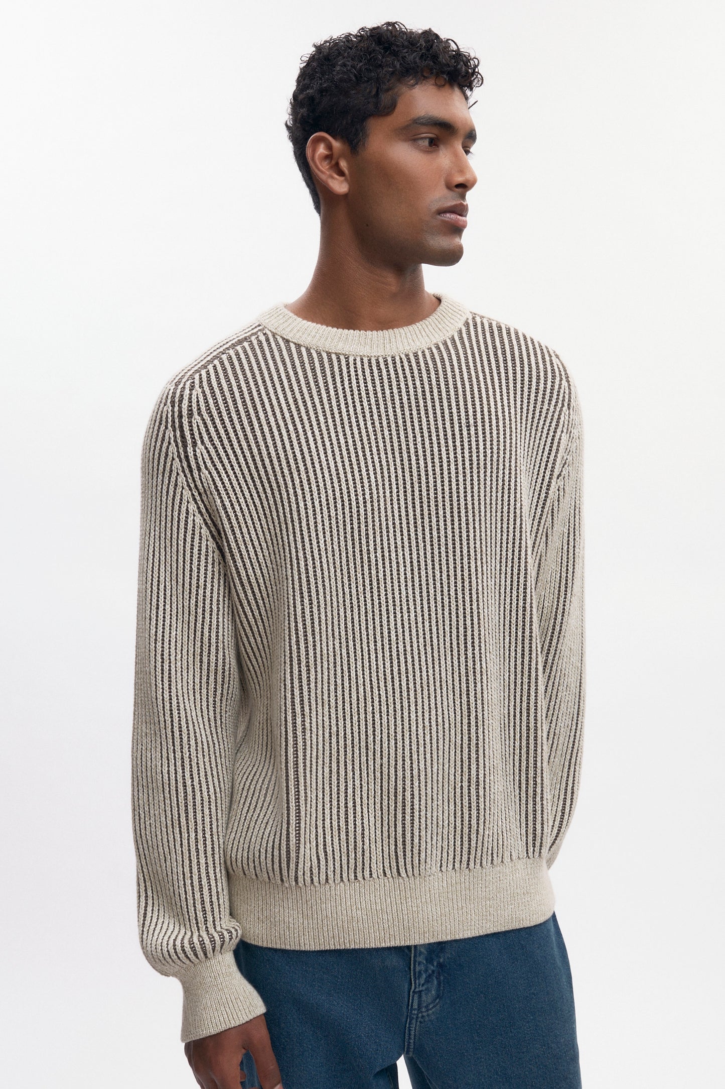 Men's Rib Crewneck Sweater in Dark Taupe/Oat Melange