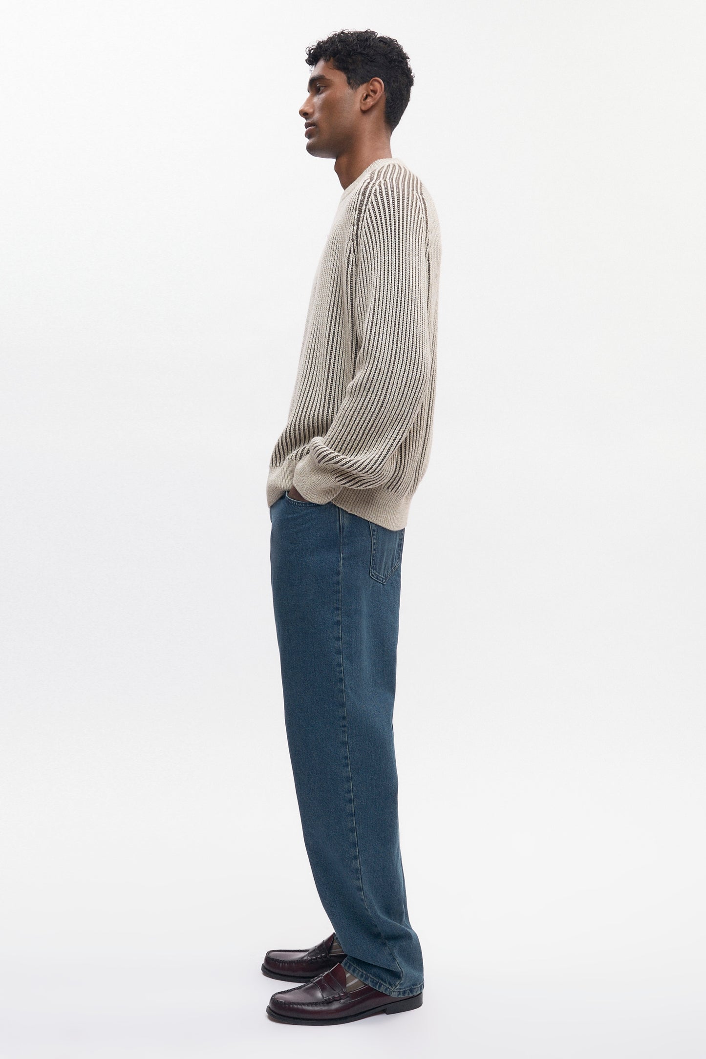 Men's Rib Crewneck Sweater in Dark Taupe/Oat Melange
