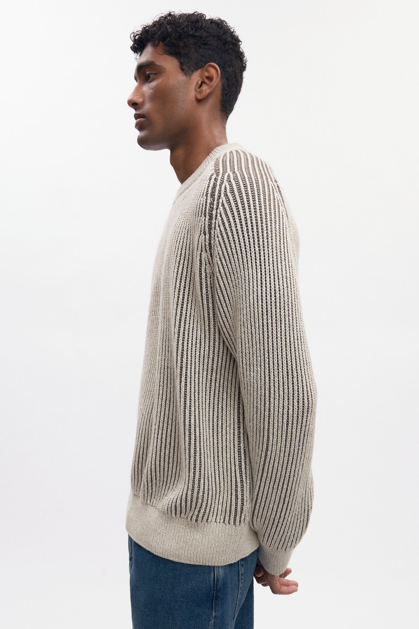 Men's Rib Crewneck Sweater in Dark Taupe/Oat Melange