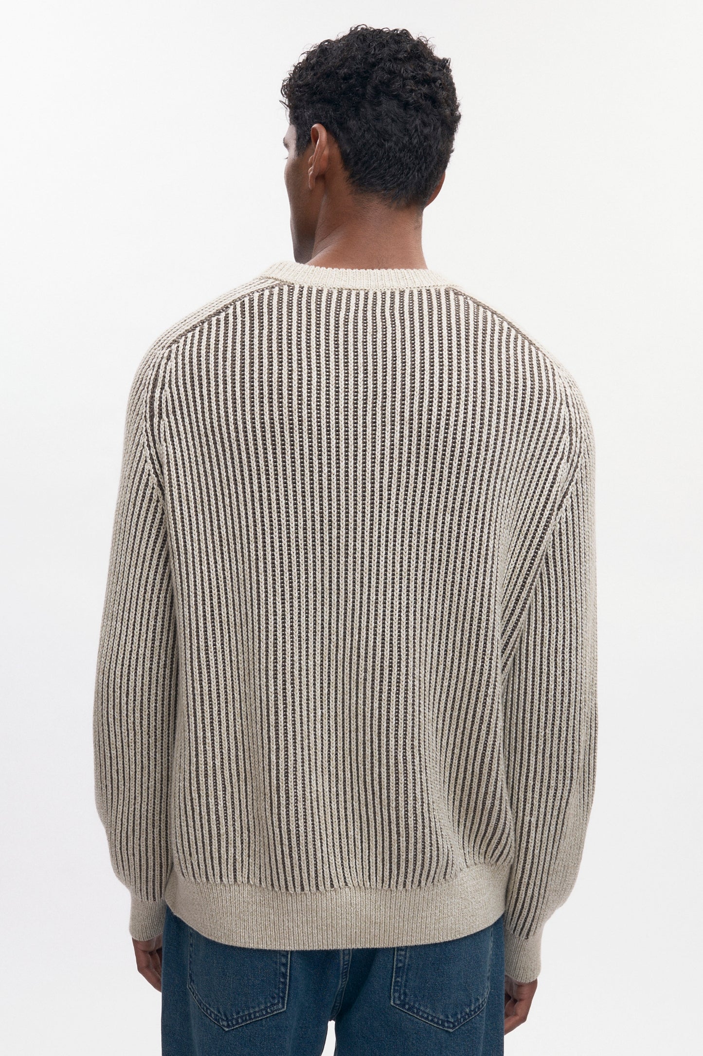 Men's Rib Crewneck Sweater in Dark Taupe/Oat Melange