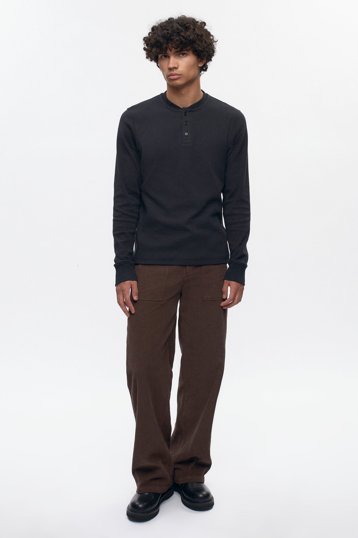 Men's Rib Henley in Black