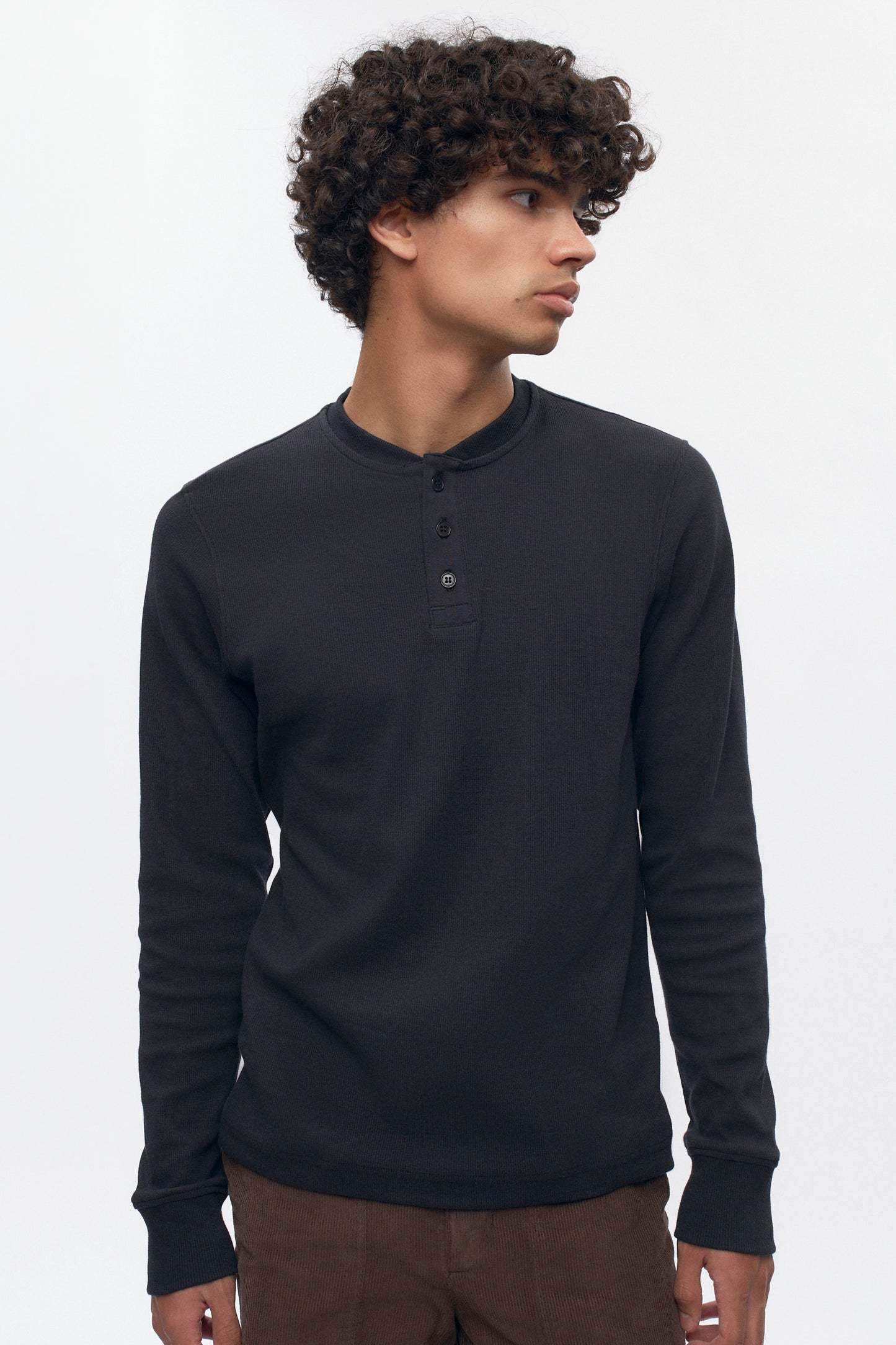 Men's Rib Henley in Black