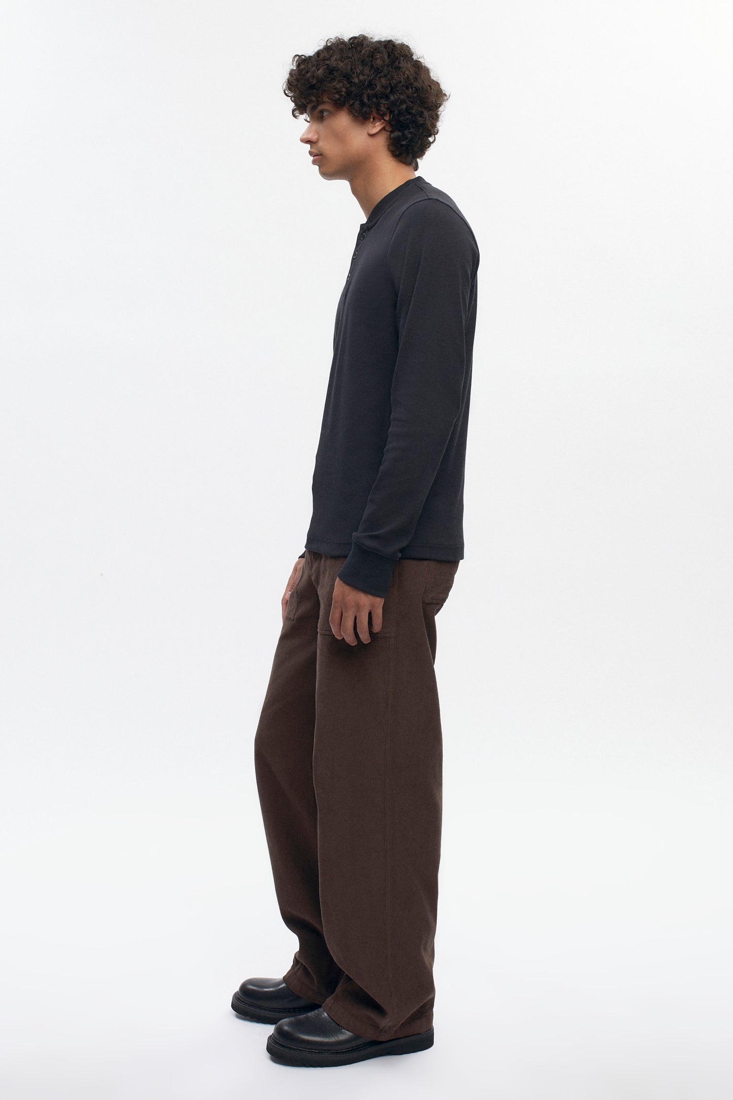 Men's Rib Henley in Black