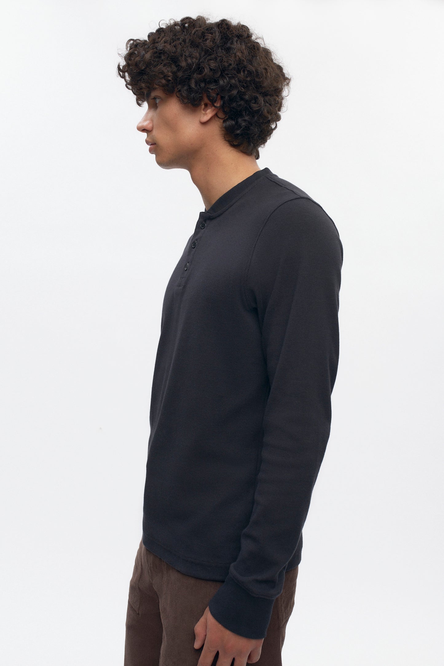 Men's Rib Henley in Black