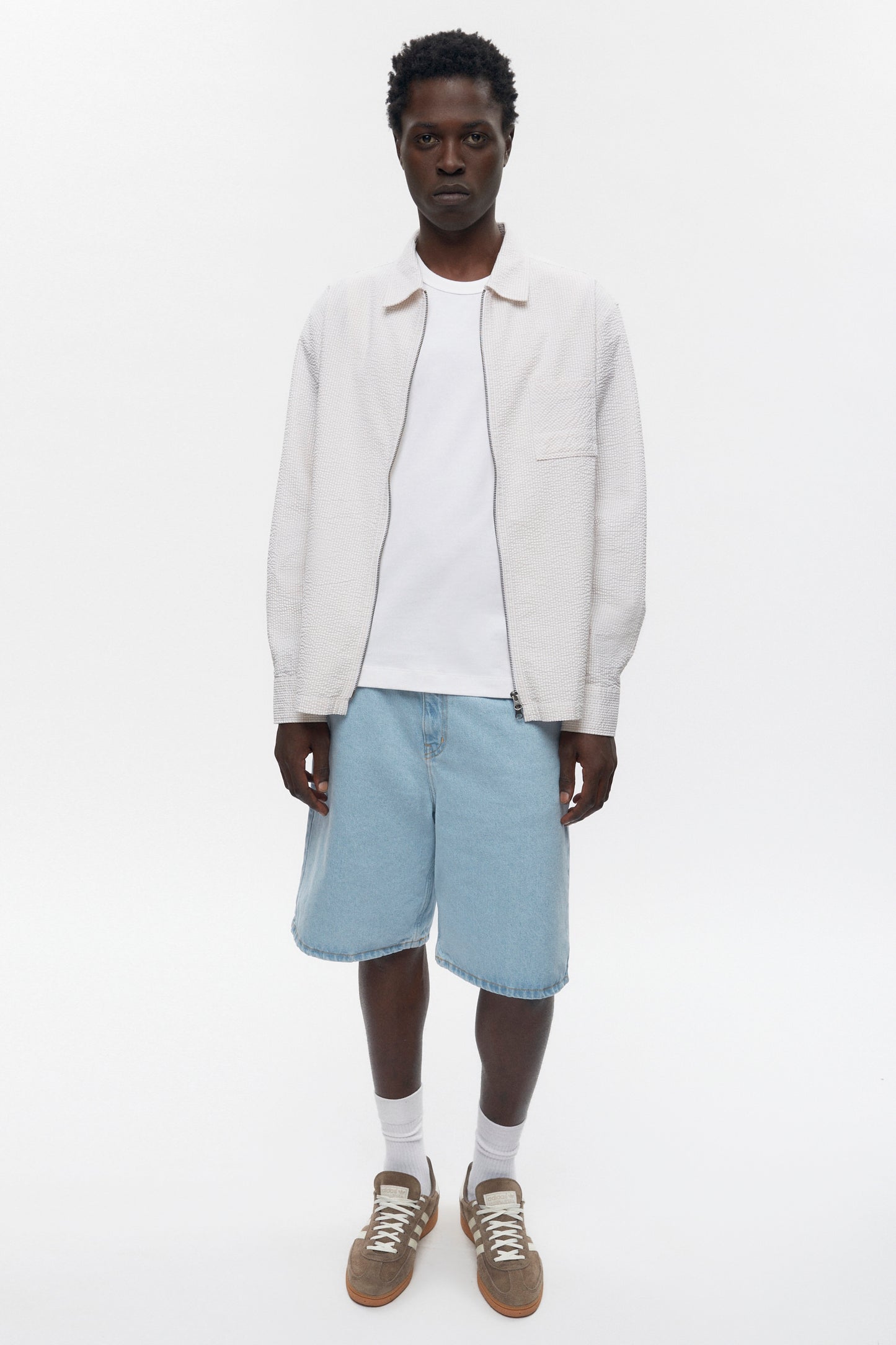 Men's Seersucker Full Zip Shirt in Fog/White