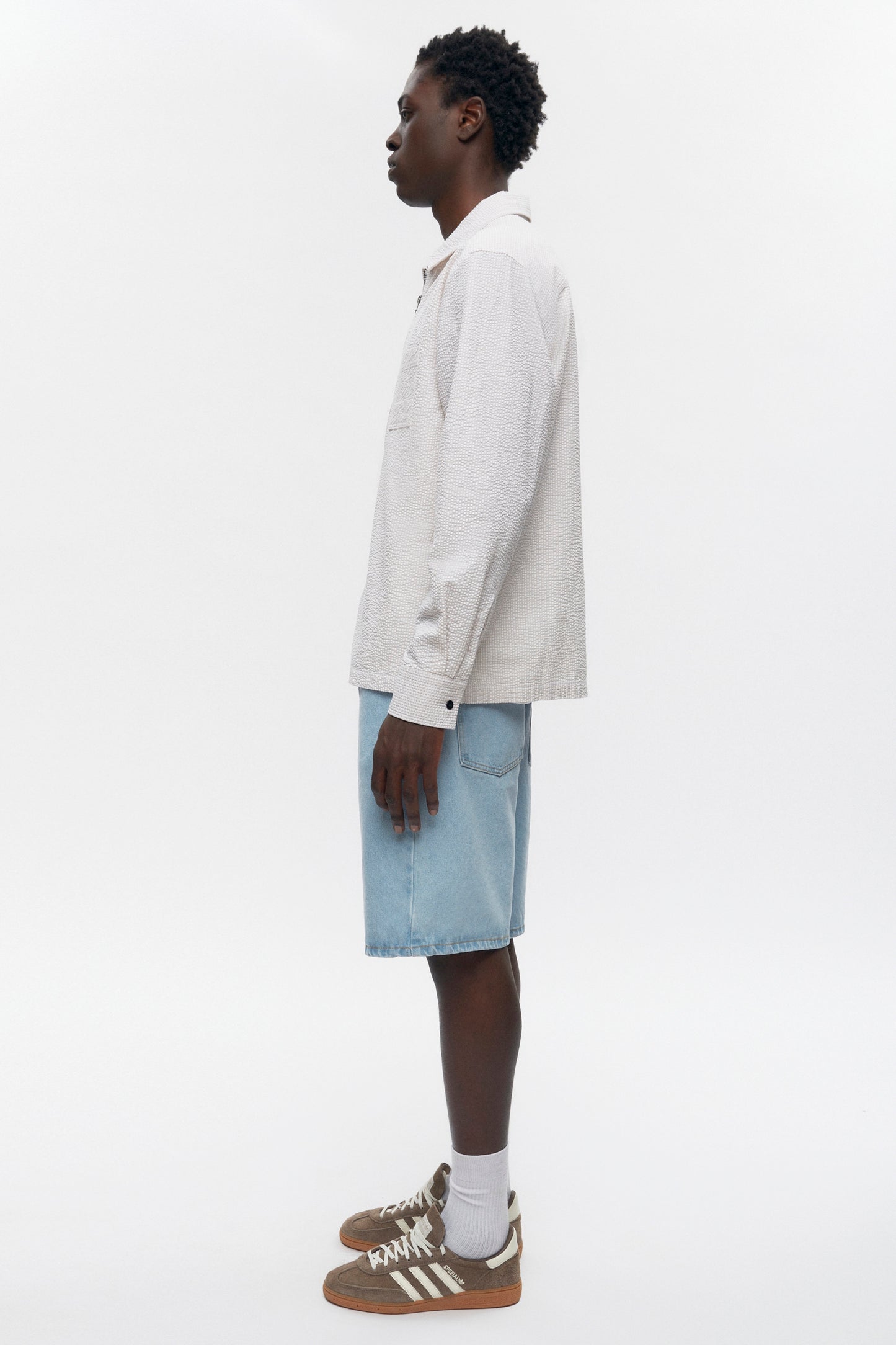Men's Seersucker Full Zip Shirt in Fog/White