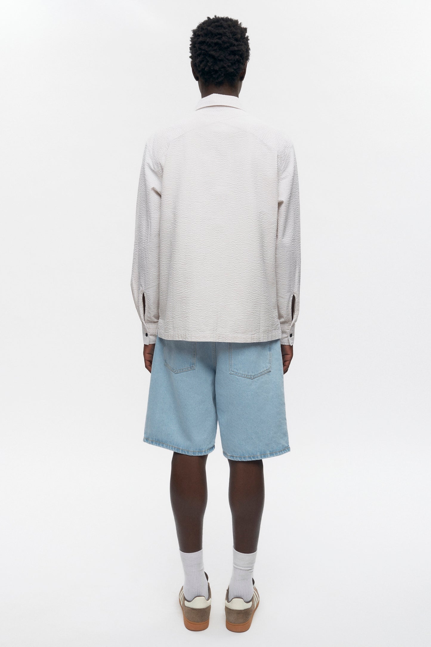 Men's Seersucker Full Zip Shirt in Fog/White