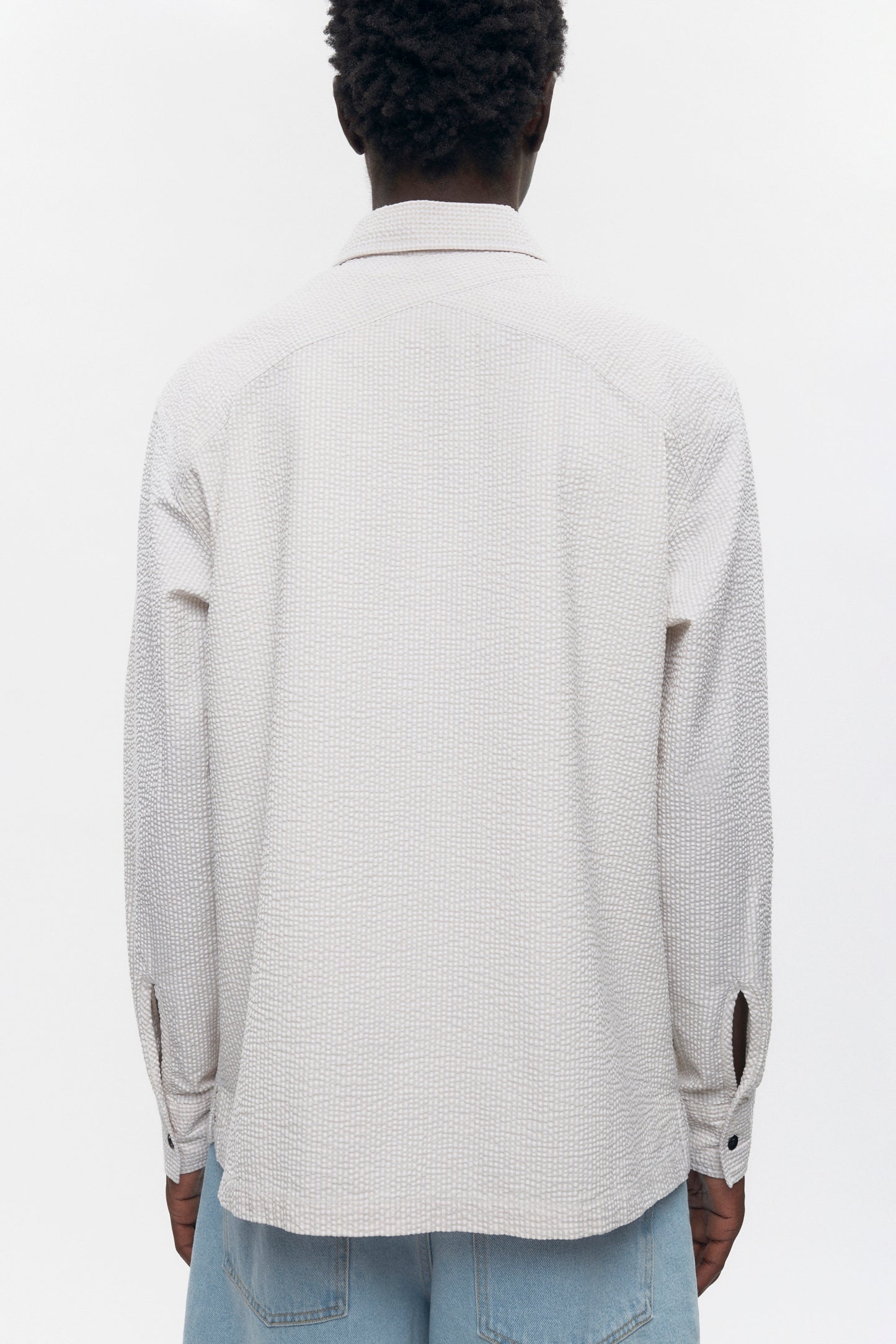 Men's Seersucker Full Zip Shirt in Fog/White