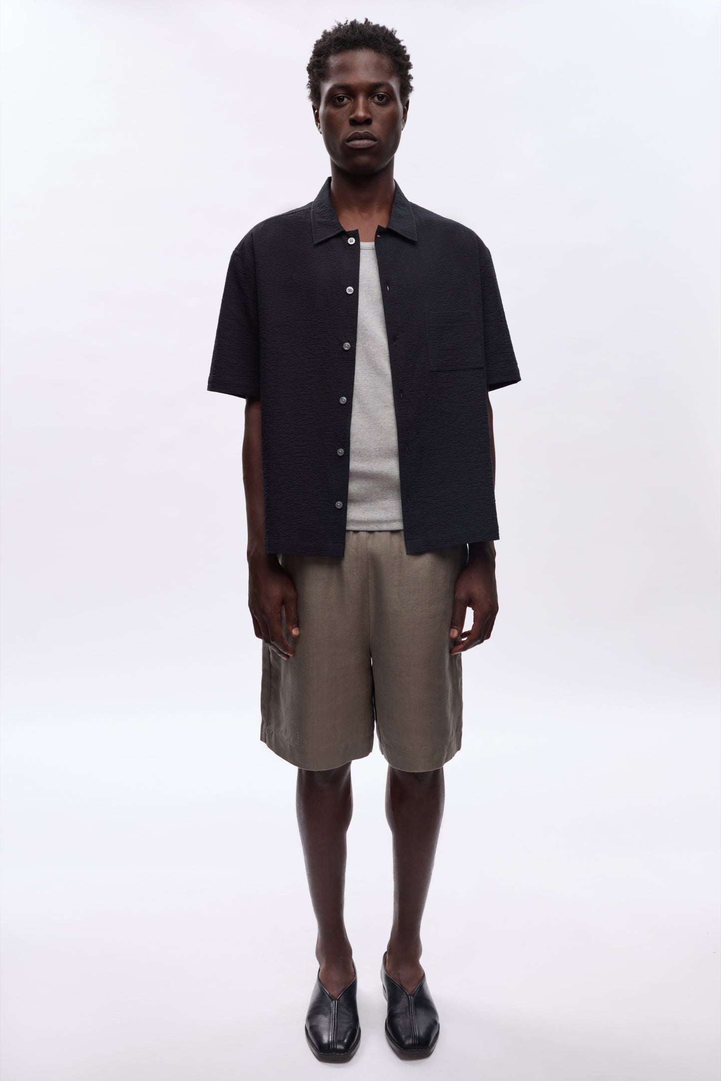 Men's Seersucker Shirt in Black