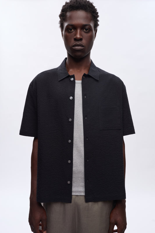 Men's Seersucker Shirt in Black