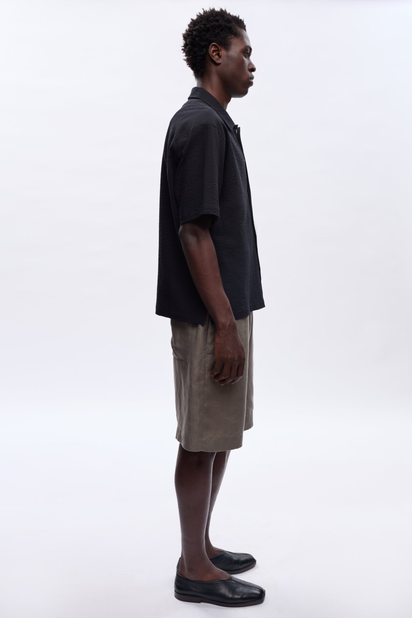 Men's Seersucker Shirt in Black