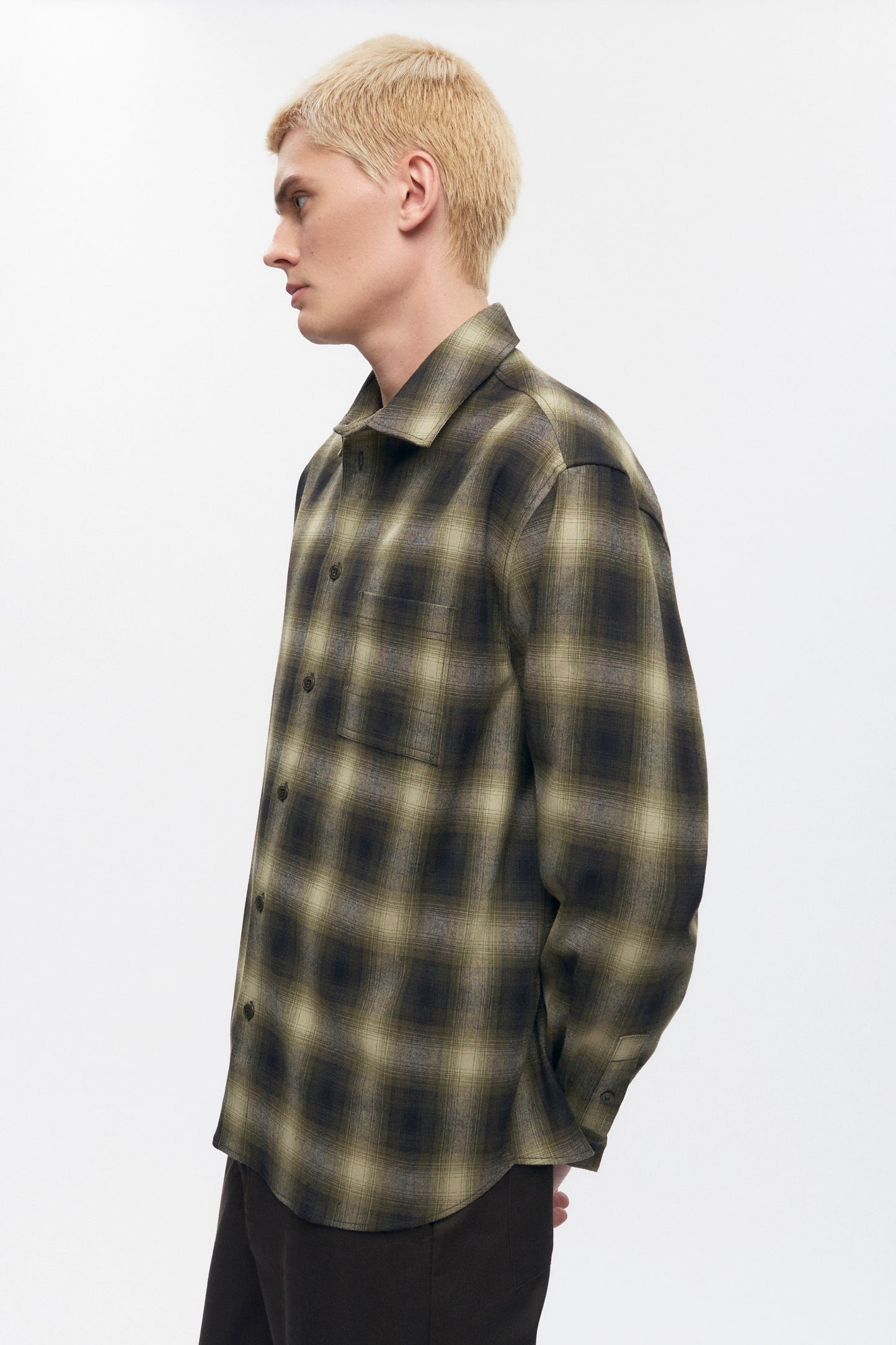 Men's Wool Flannel Shirt in Olive Plaid