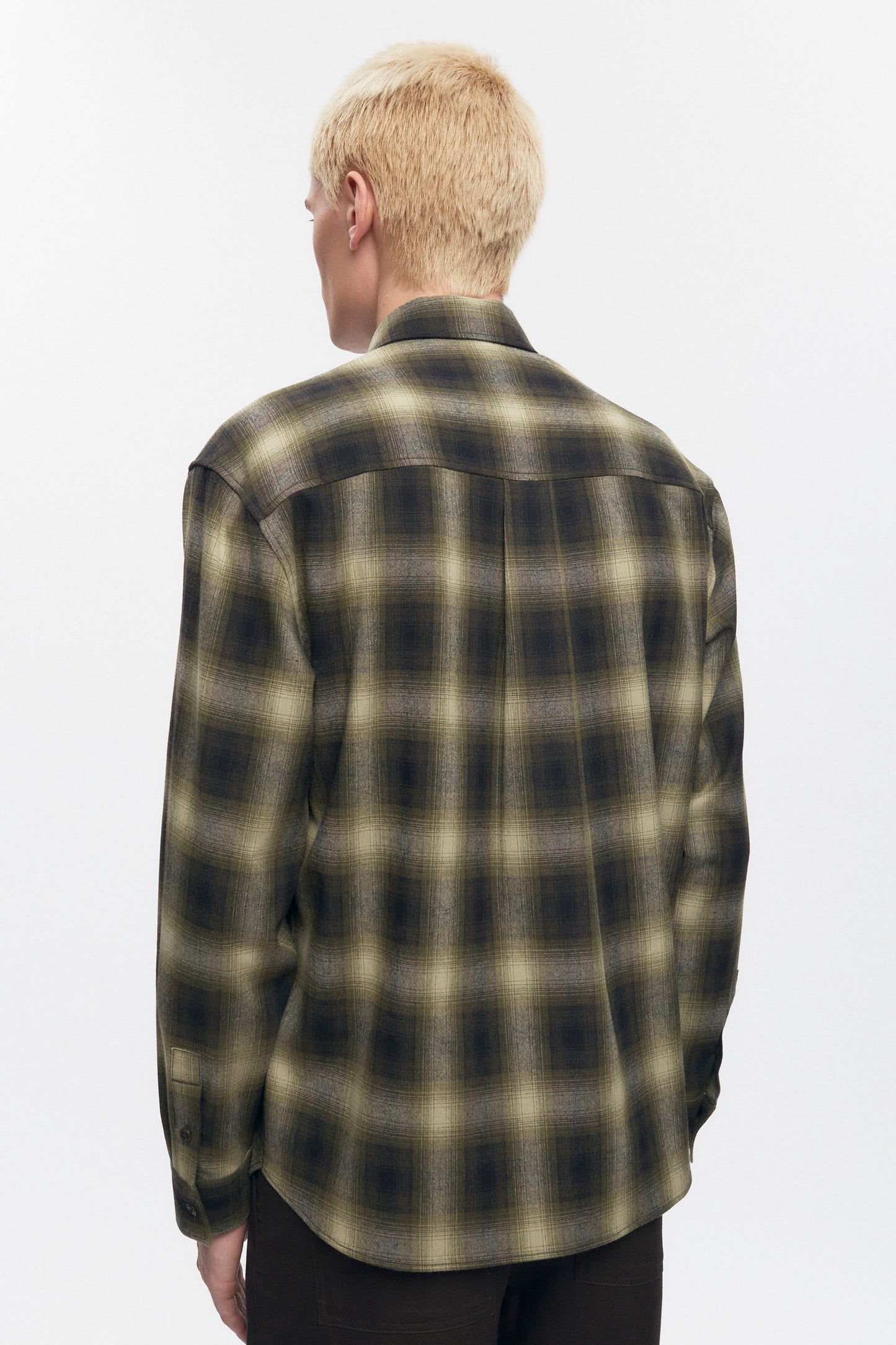 Men's Wool Flannel Shirt in Olive Plaid