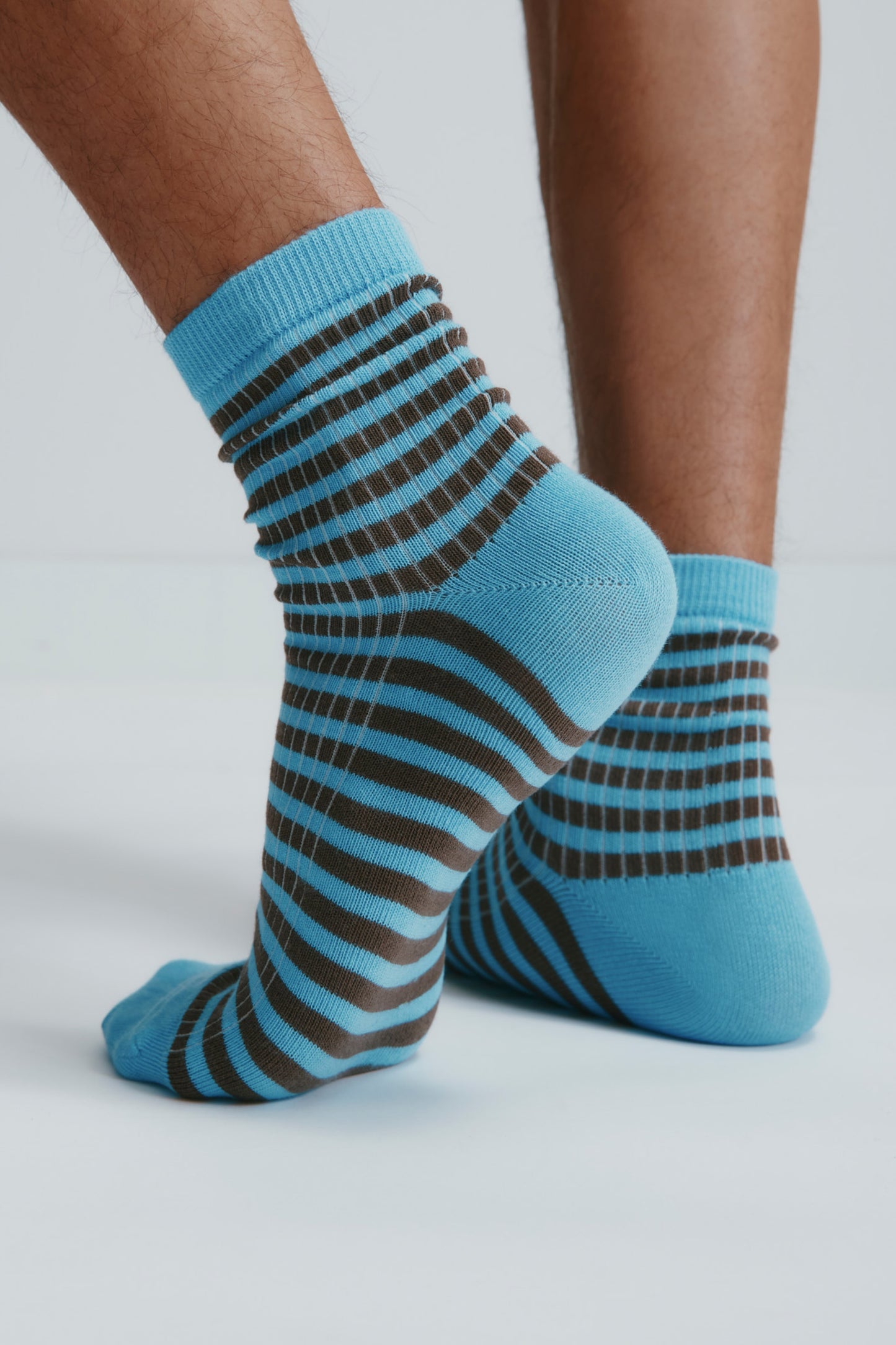Rib Ankle Socks in Azure/Bark Stripe