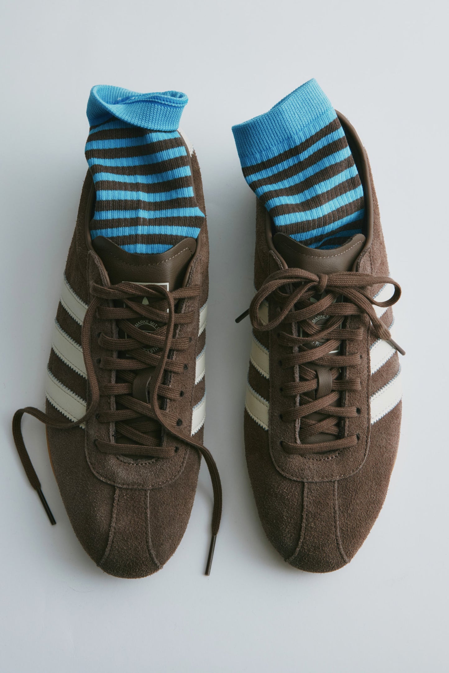 Rib Ankle Socks in Azure/Bark Stripe