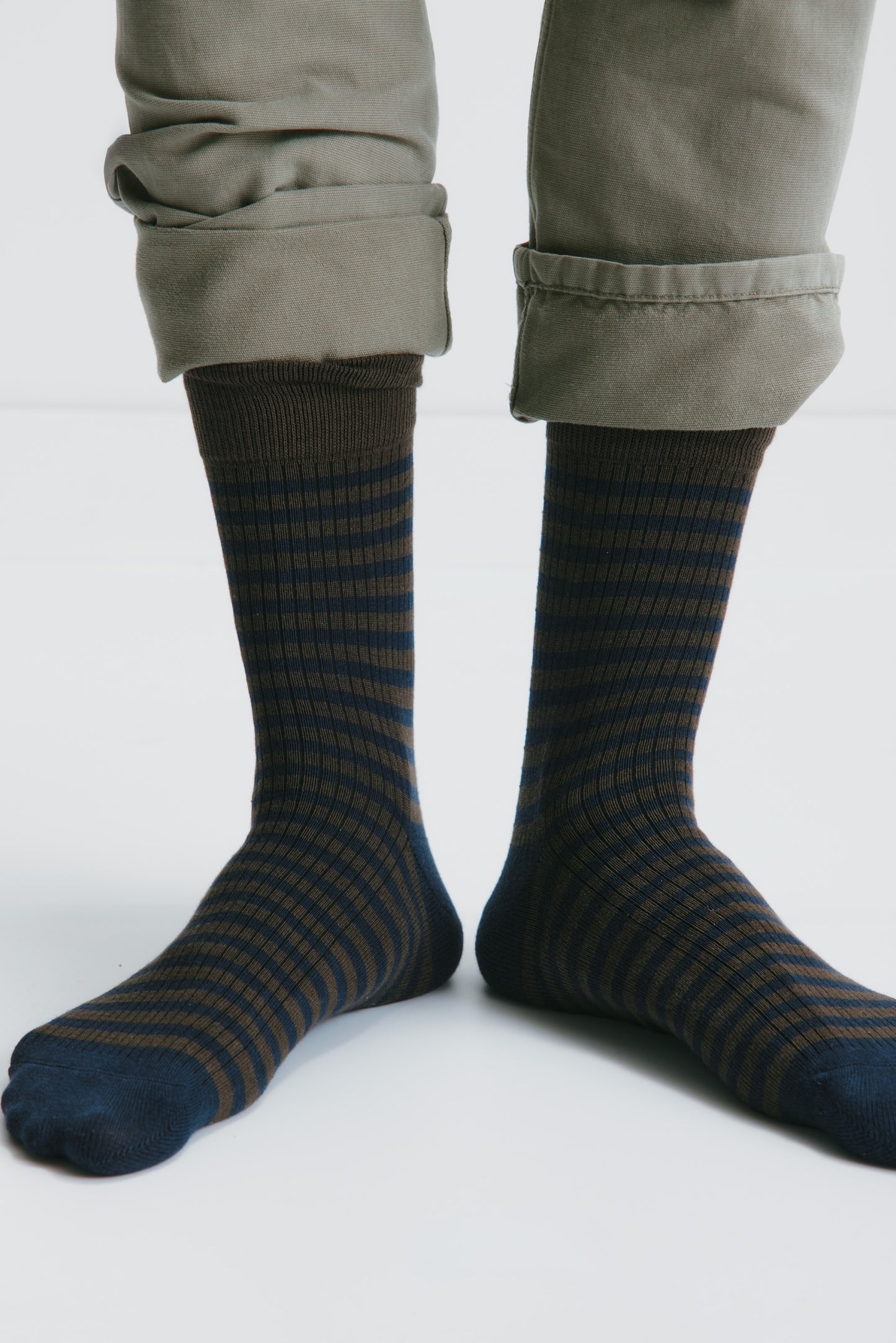 Rib Socks in Deep Ocean/Walnut Stripe