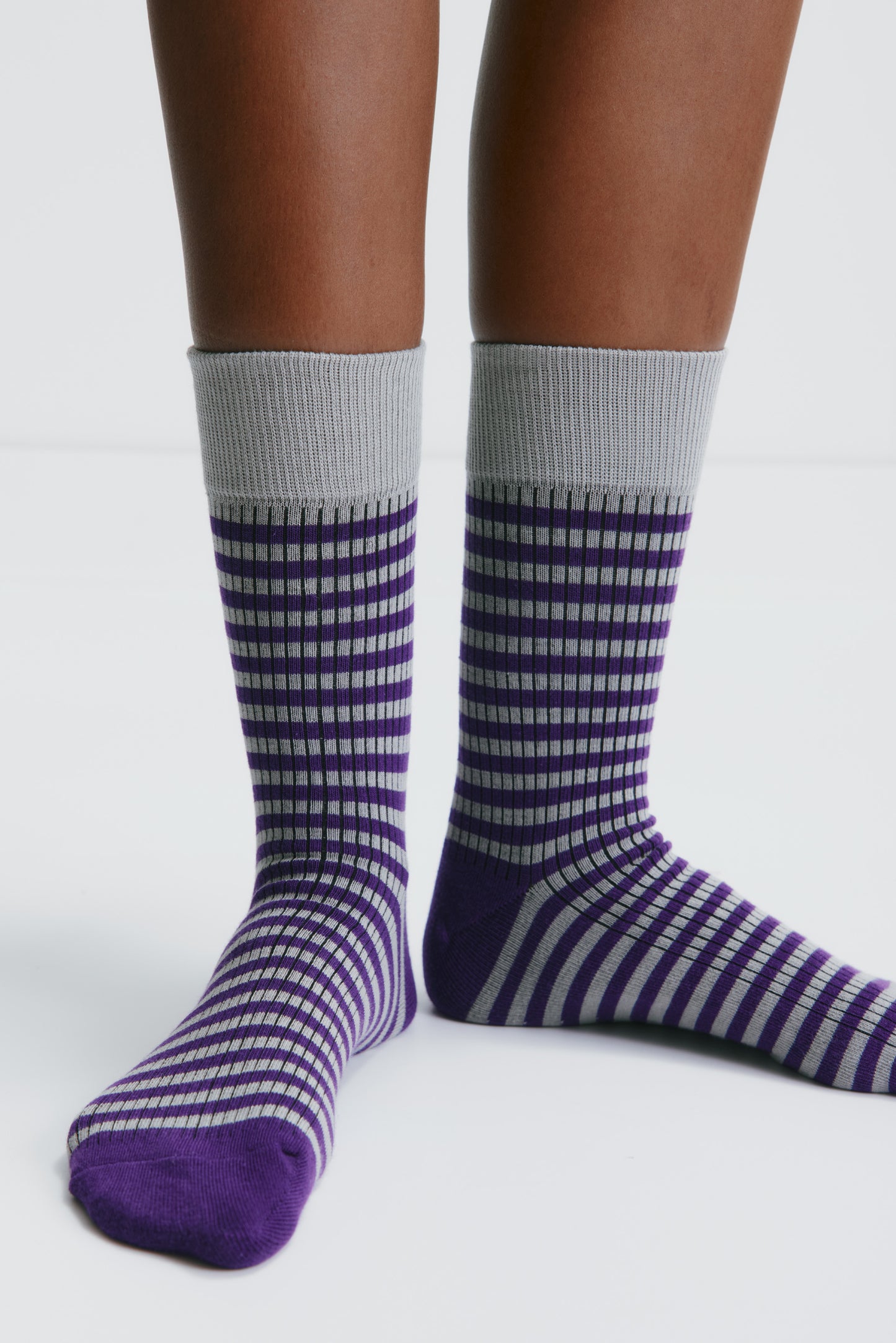 Rib Socks in Deep Purple/Gypsum Stripe