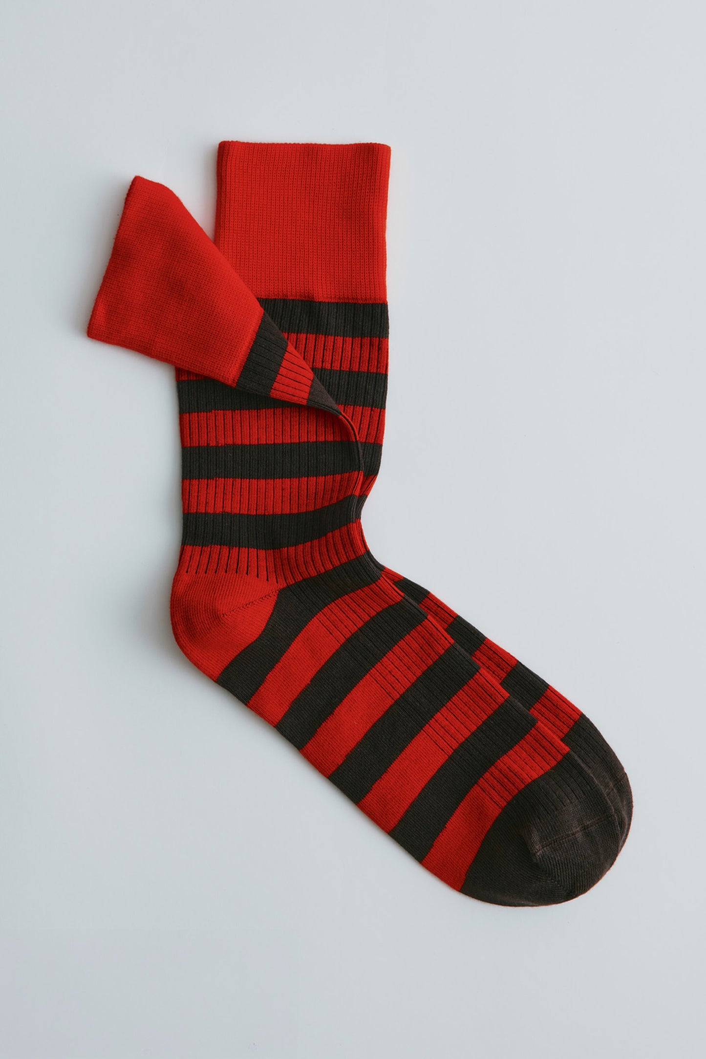 Rib Socks in Fiery Red/Coffee Bean Stripe