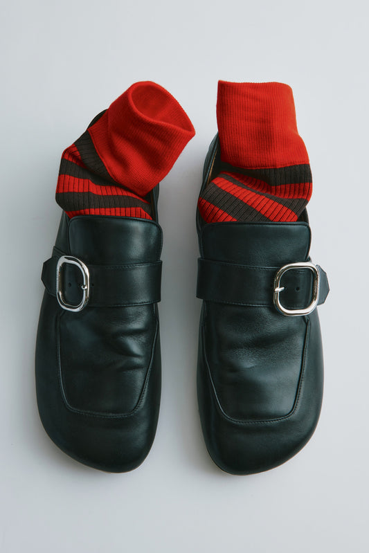 Rib Socks in Fiery Red/Coffee Bean Stripe