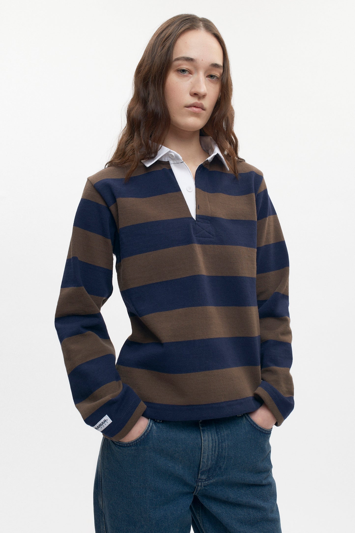 Shrunken Rugby Shirt in Navy/Moss