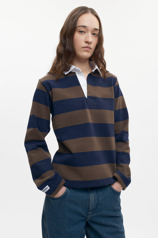 Shrunken Rugby Shirt in Navy/Moss