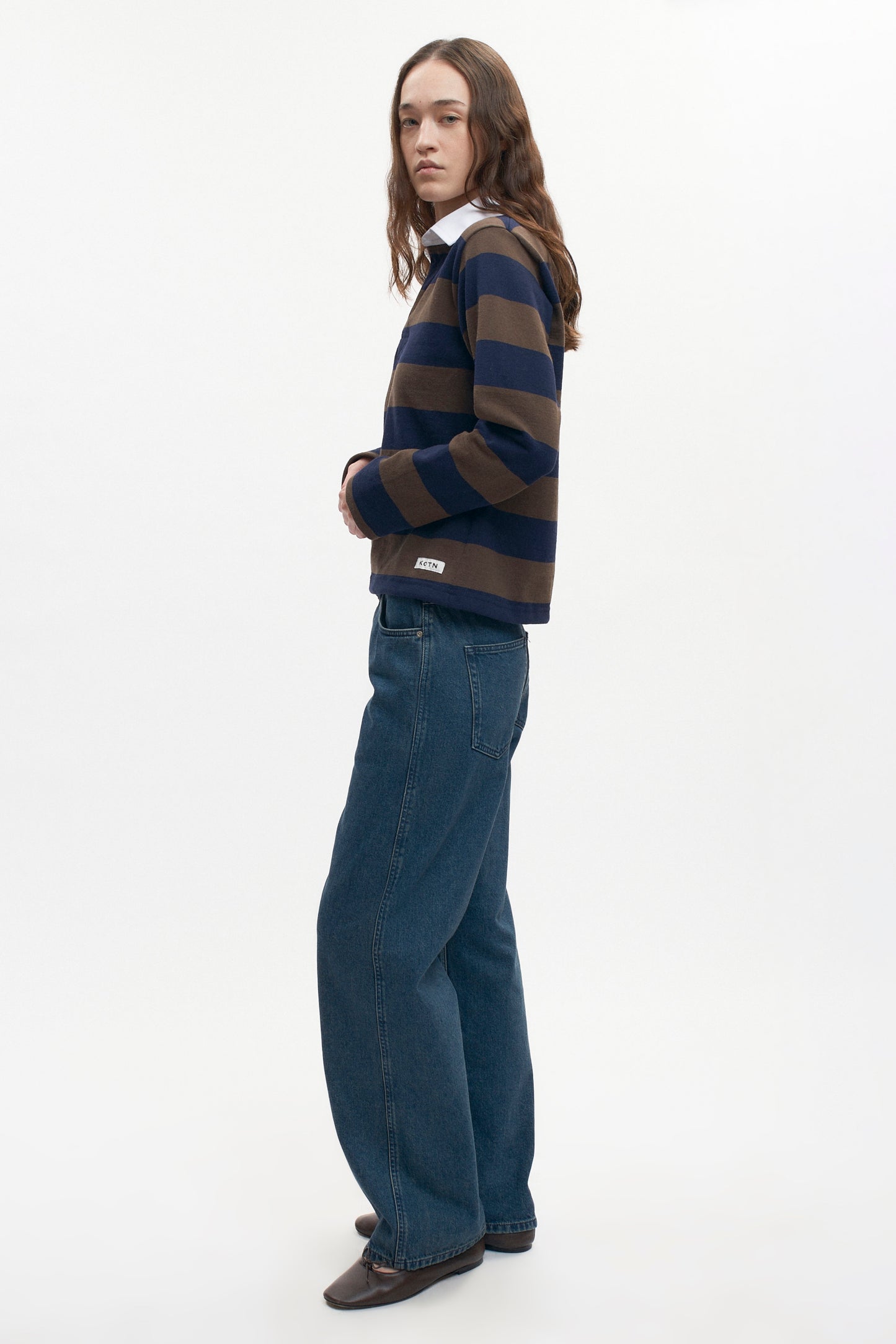 Shrunken Rugby Shirt in Navy/Moss