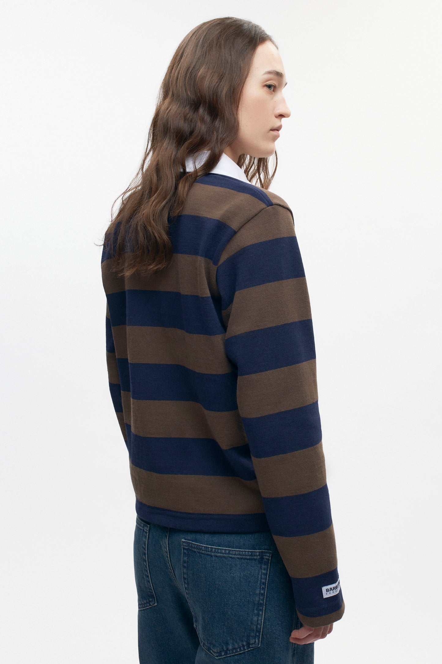 Shrunken Rugby Shirt in Navy/Moss