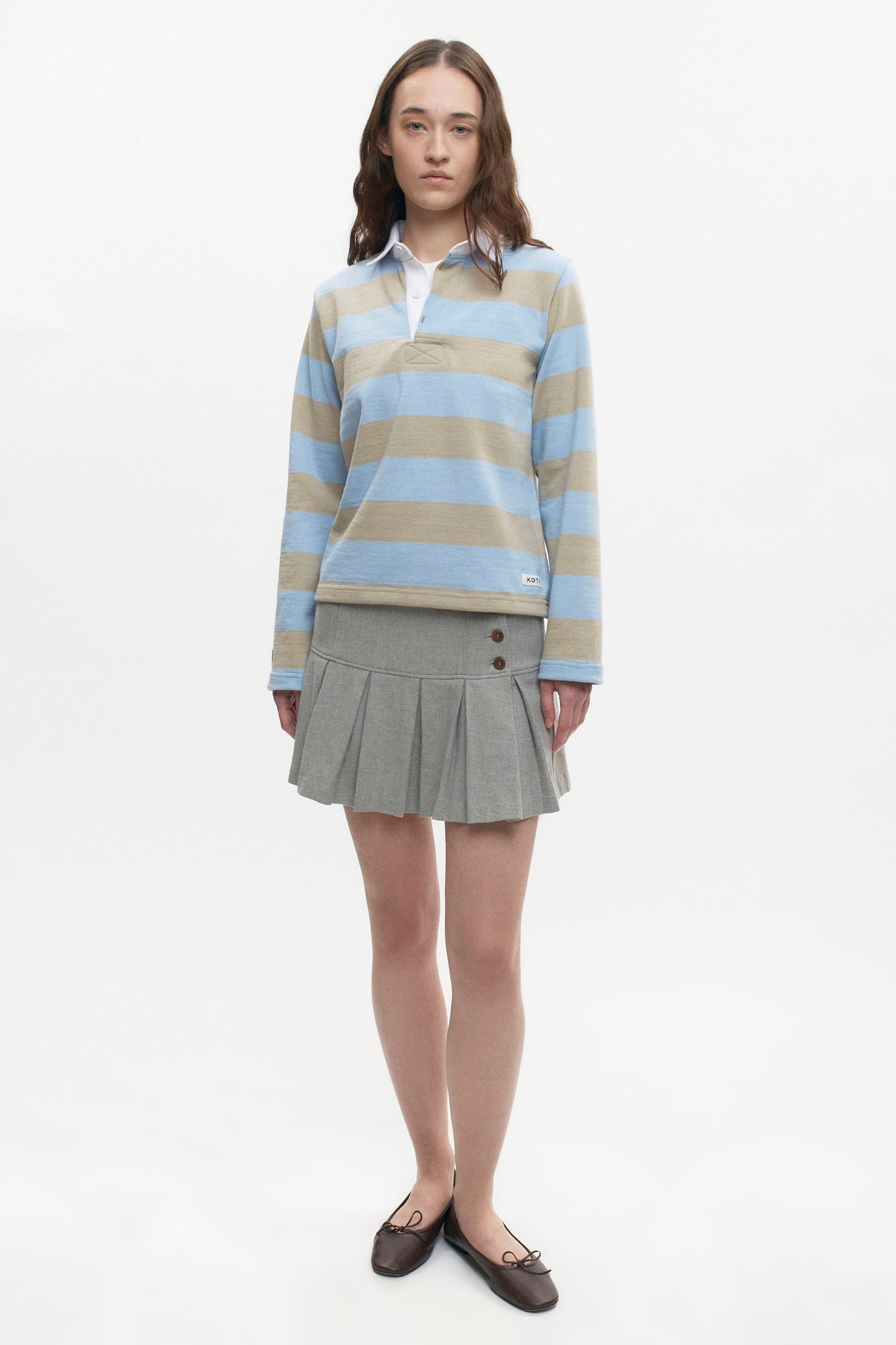 Shrunken Rugby Shirt in Taupe/Powder
