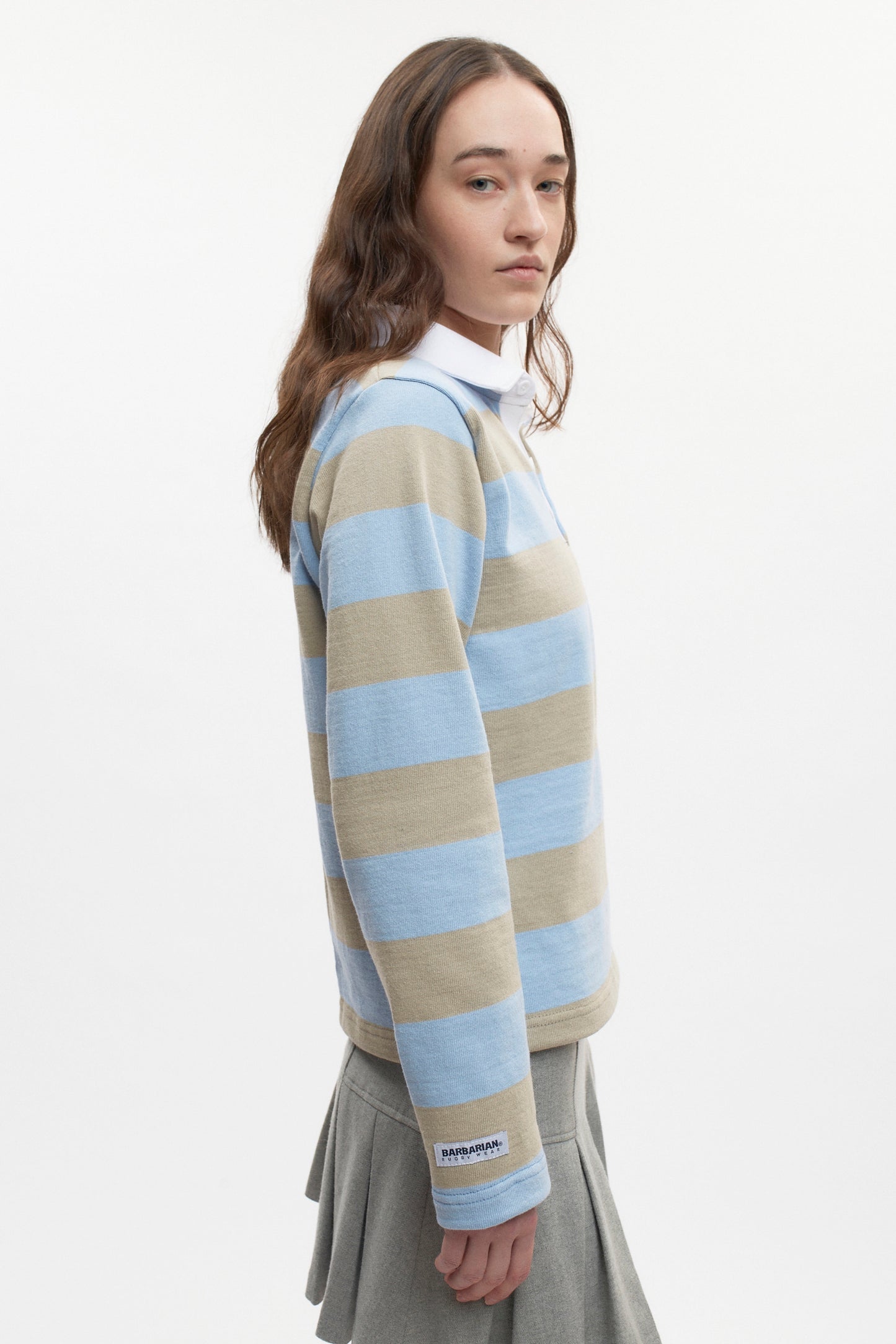Shrunken Rugby Shirt in Taupe/Powder
