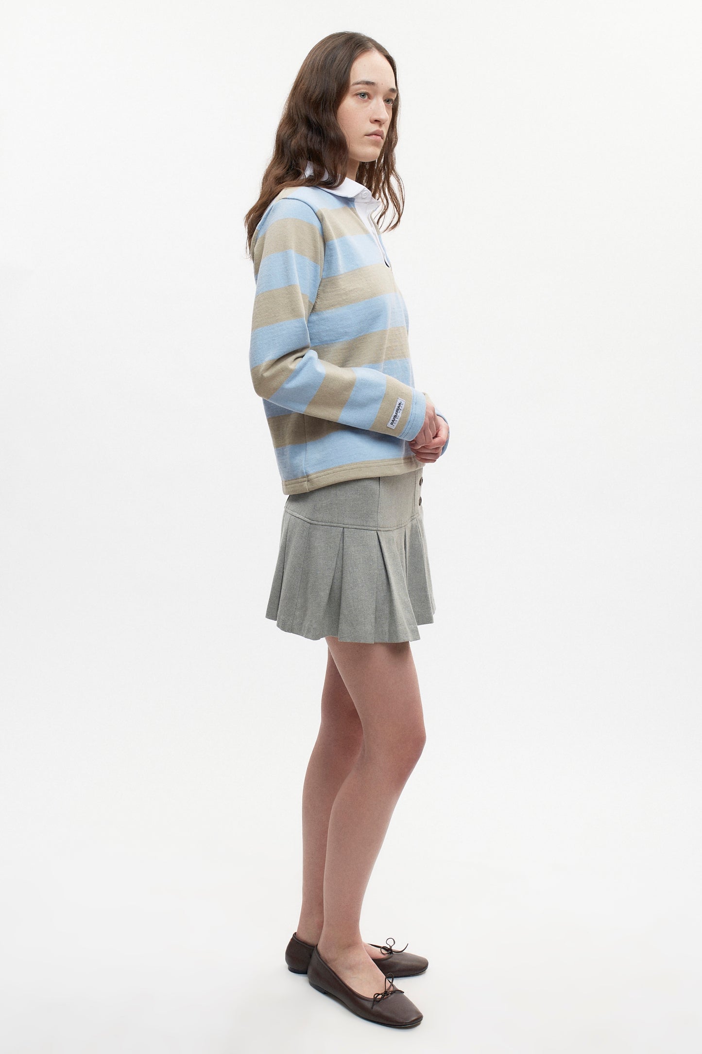 Shrunken Rugby Shirt in Taupe/Powder