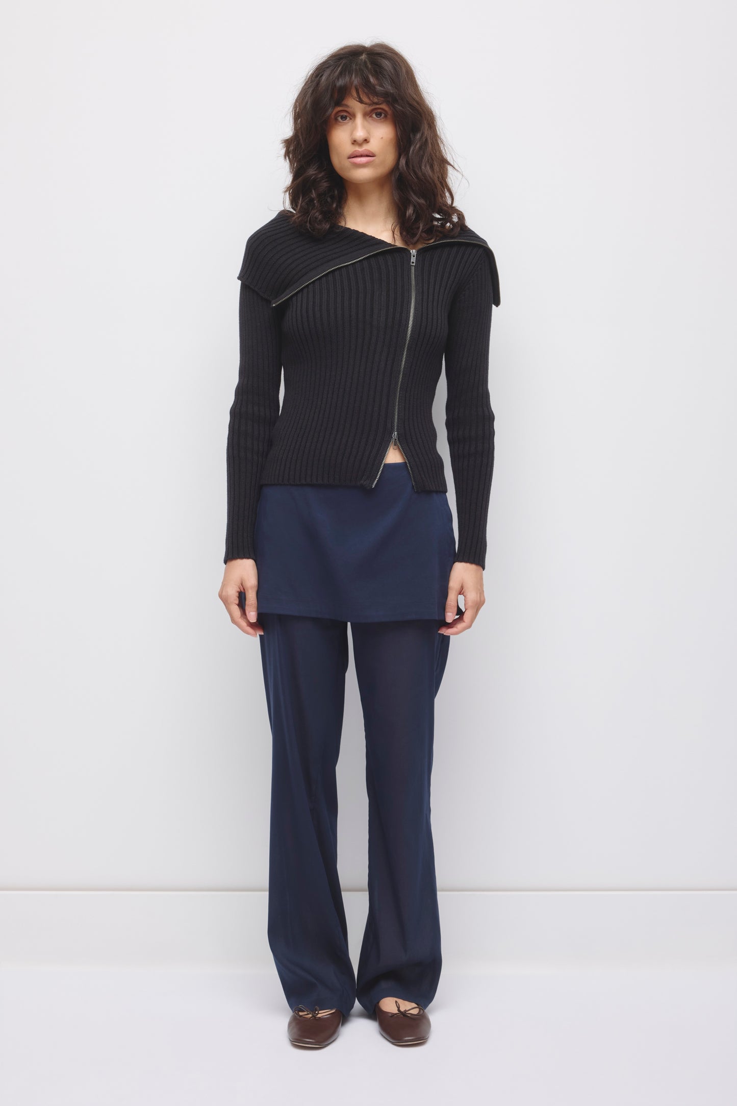 Women's Asymmetric Foldover Sweater in Black